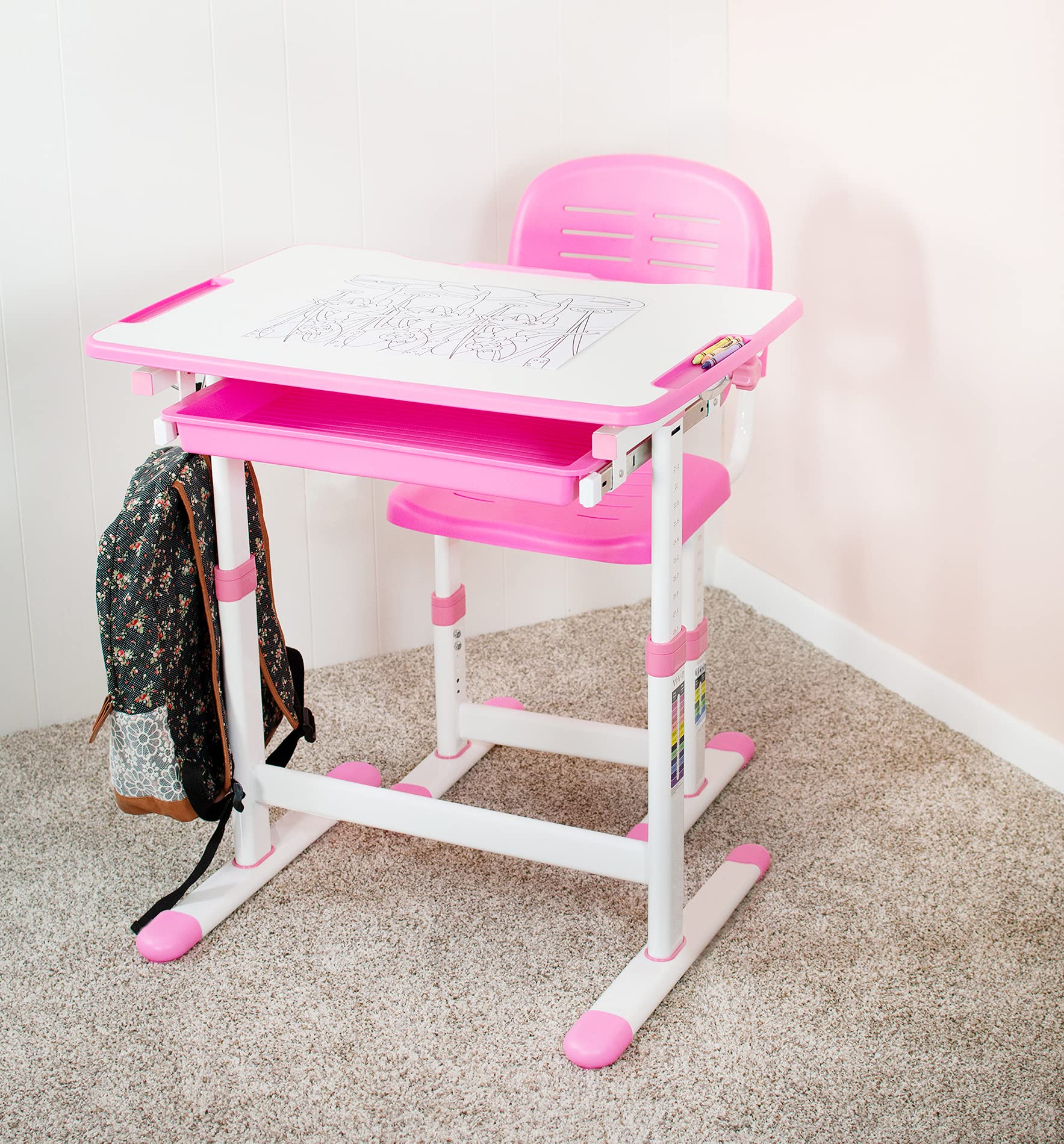 VIVO Height Adjustable Kids Desk Chair - Ergonomic Children's Study Chair with Back Support, Pink (DESK-V201P-CH) - Perfect for Homeschooling, Online Learning & Playroom Activities