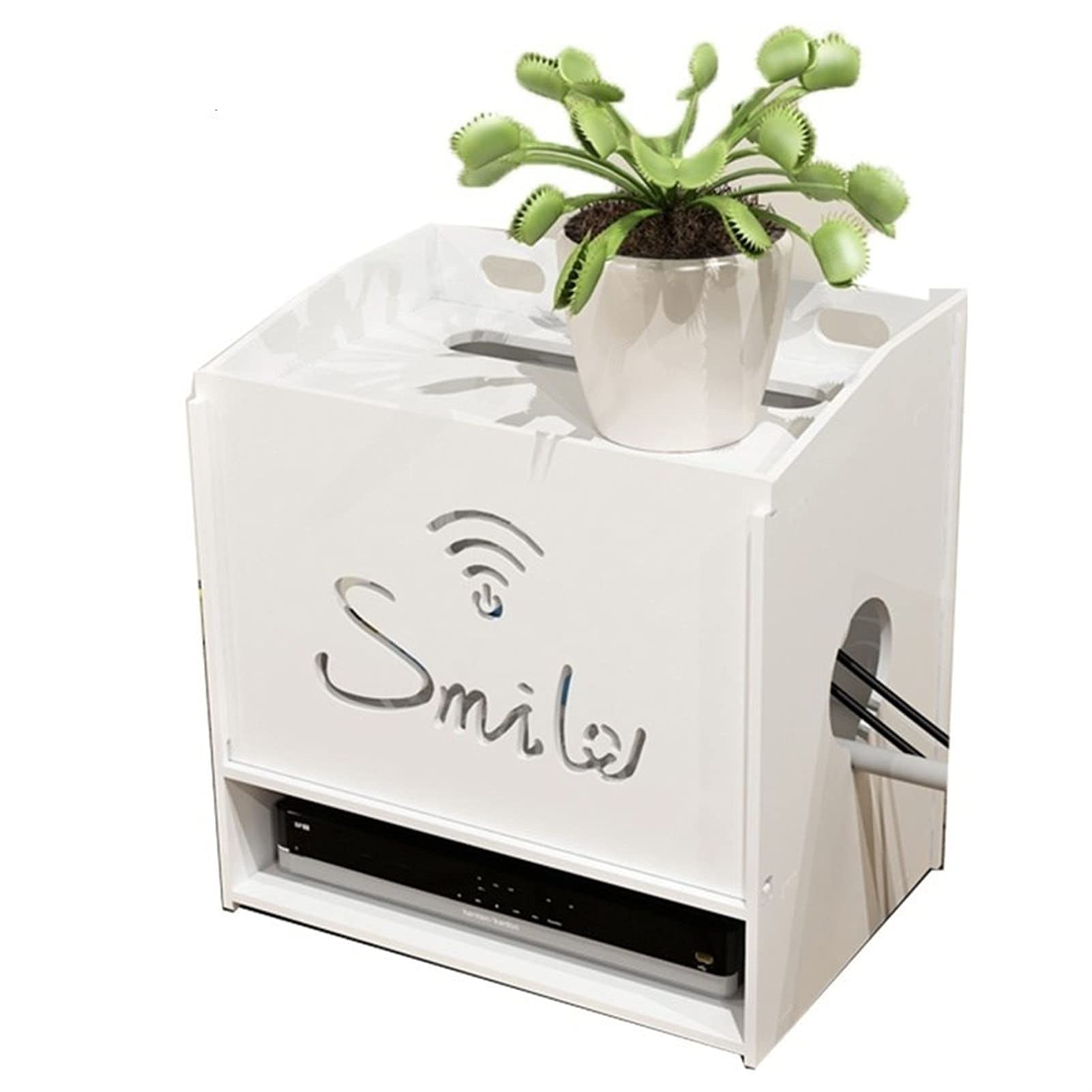 WiFi Router Storage Box with Cable Management - Wall Mount or Desktop Organizer for Power Strips, Modems & Electronics (White, 26×18×26cm) - Perfect for Home Office, Living Room & Bedroom Organization