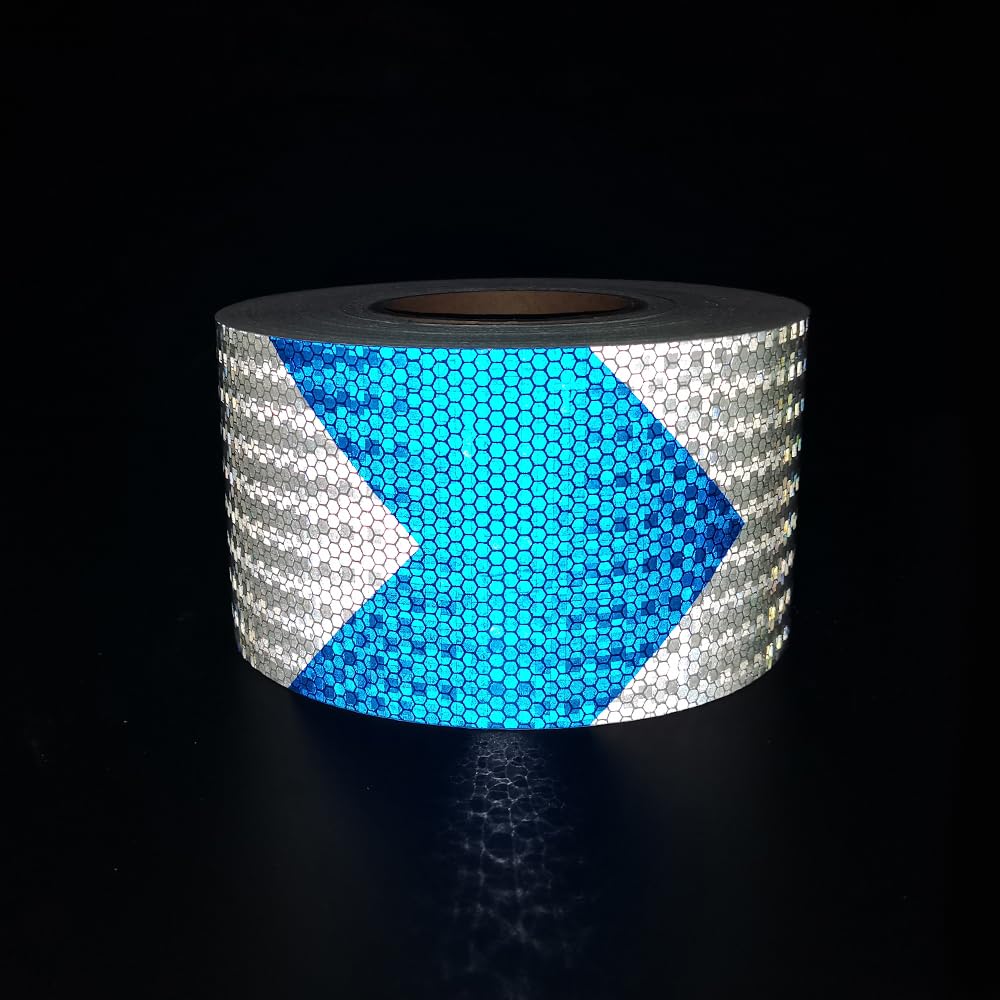Arrow Blue White 3IN X 10FT Reflective Safety Tape - Self-Adhesive High Visibility Conspicuity Tape for Trailers, Trucks & Cars - Perfect for Night Driving, Road Safety & Vehicle Marking