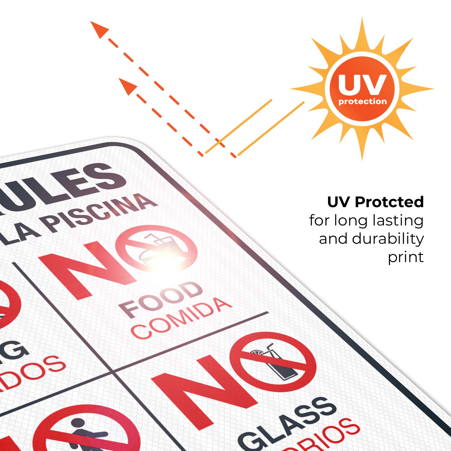 Bilingual Pool Rules Sign - No Diving, No Running, No Food, No Glass | 18x24 Inches | 3M EGP Reflective .080 Aluminum | Fade Resistant | Indoor/Outdoor Use | Made in USA | Perfect for Public Pools, Water Parks & Backyard Swimming Areas