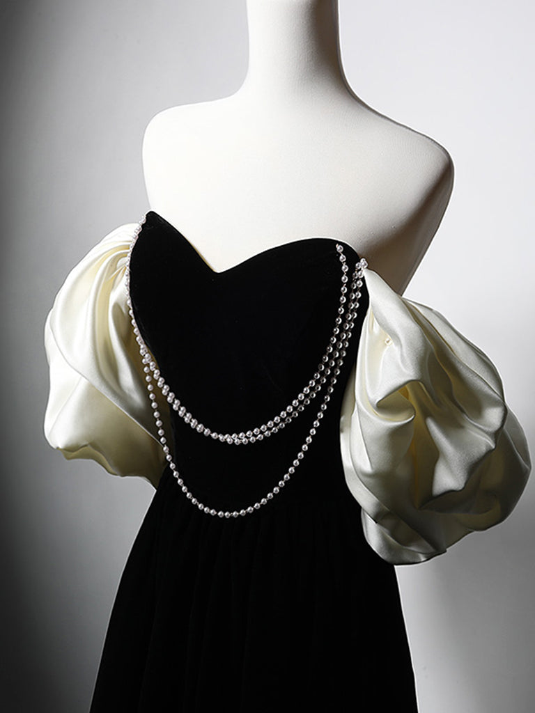 Elegant A-Line Velvet Tea-Length Black Prom Dress for Women - Perfect for Formal Dances, Evening Parties & Special Occasions