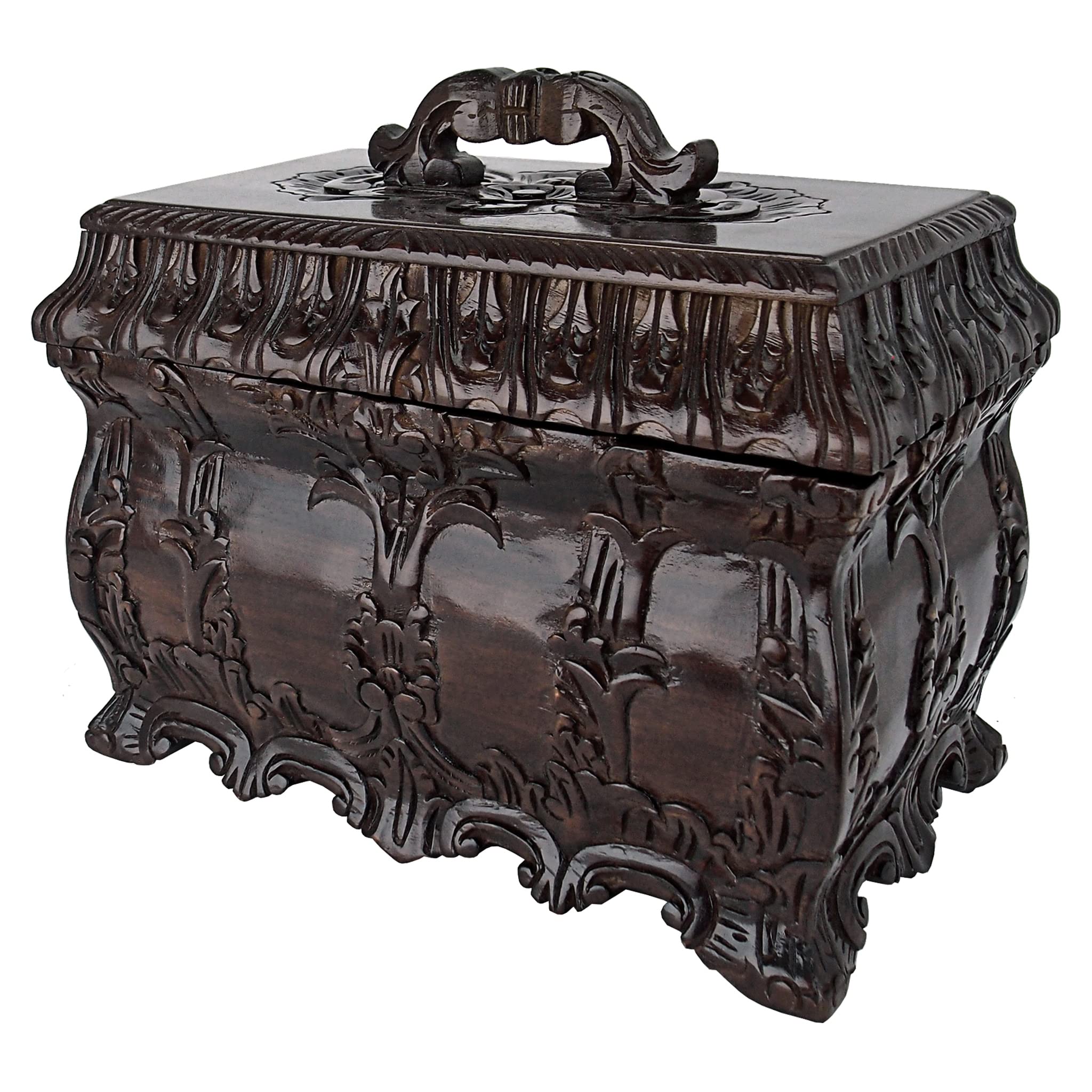Design Toscano Decorative Tea Caddy Box - Vintage Style Wooden Tea Storage Container for Loose Leaf Tea Bags - Perfect for Kitchen Pantry, Tea Party, or Home Décor