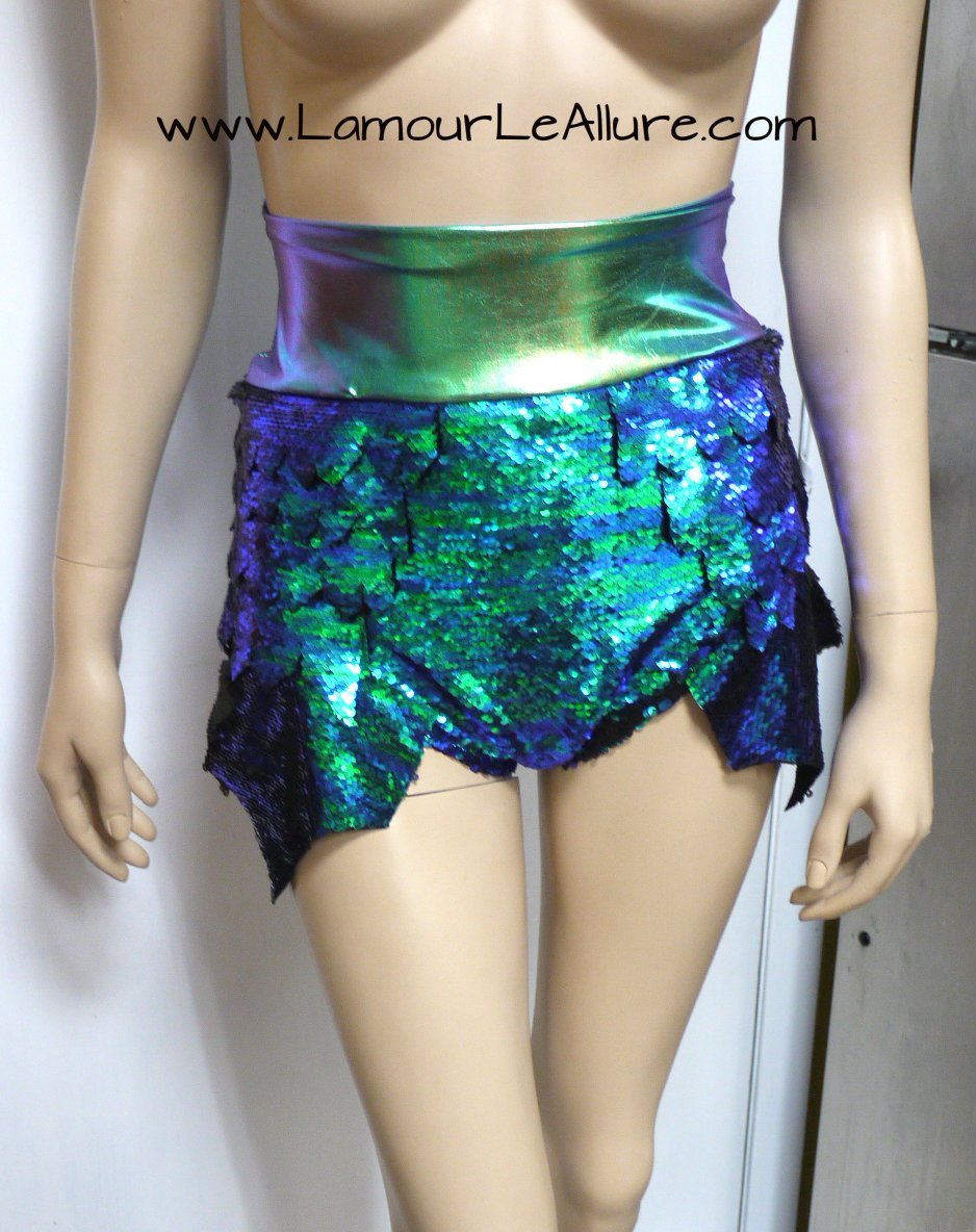 Ariel Iridescent Dragon Scale Mermaid Siren Rave Shorts - Sexy Costume for Women, Halloween Party, Cosplay, Festival & Rave Outfits