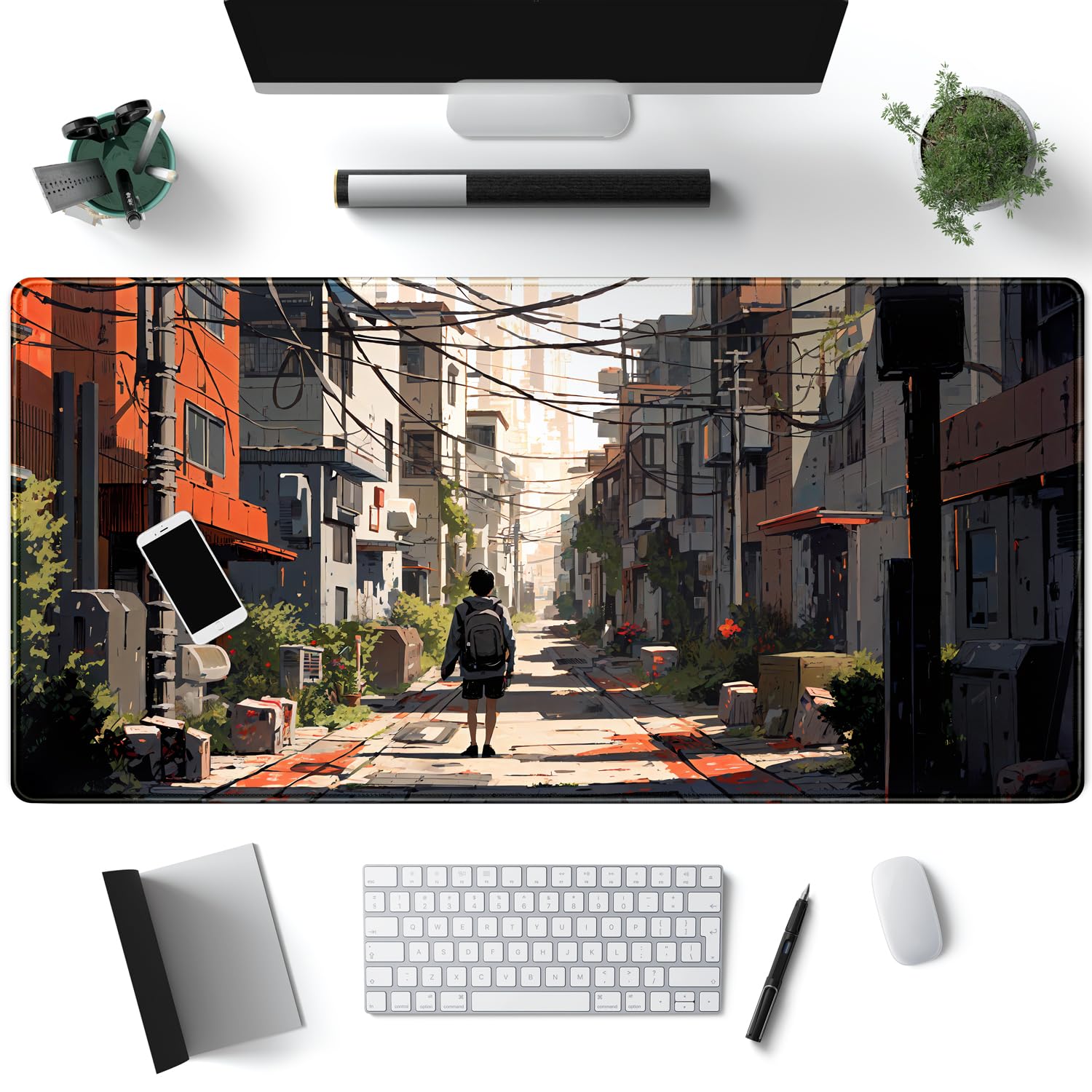 Japan Street Style Backpack - Large Bravely Brown Gaming Mouse Pad (31.5x15.7 inches) with Stitched Edges for PC Setup, Desk Decor & Home Office Organization | Perfect for Gamers, Students & Professionals