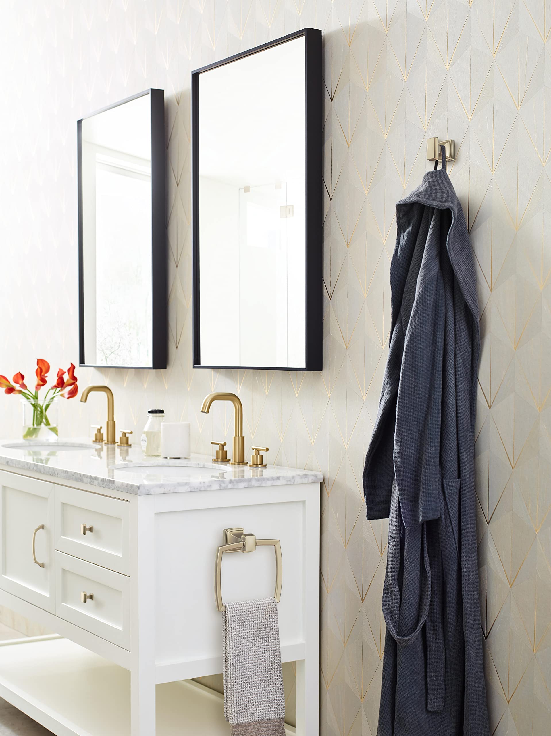 Amerock BH36030BBZ Golden Champagne Single Robe Hook - 2-1/8 Inch (54mm) Bathroom Towel Holder - Elegant Bathroom Hardware & Accessories for Hanging Robes, Towels & Bathroom Essentials