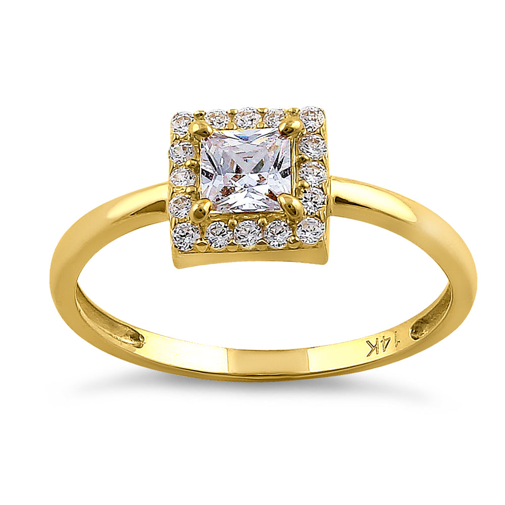 14K Yellow Gold Princess Cut Halo CZ Engagement Ring for Women - Sparkling Cubic Zirconia Wedding Band, Anniversary Gift, Promise Ring for Her - Perfect for Proposals, Bridal Jewelry & Special Occasions