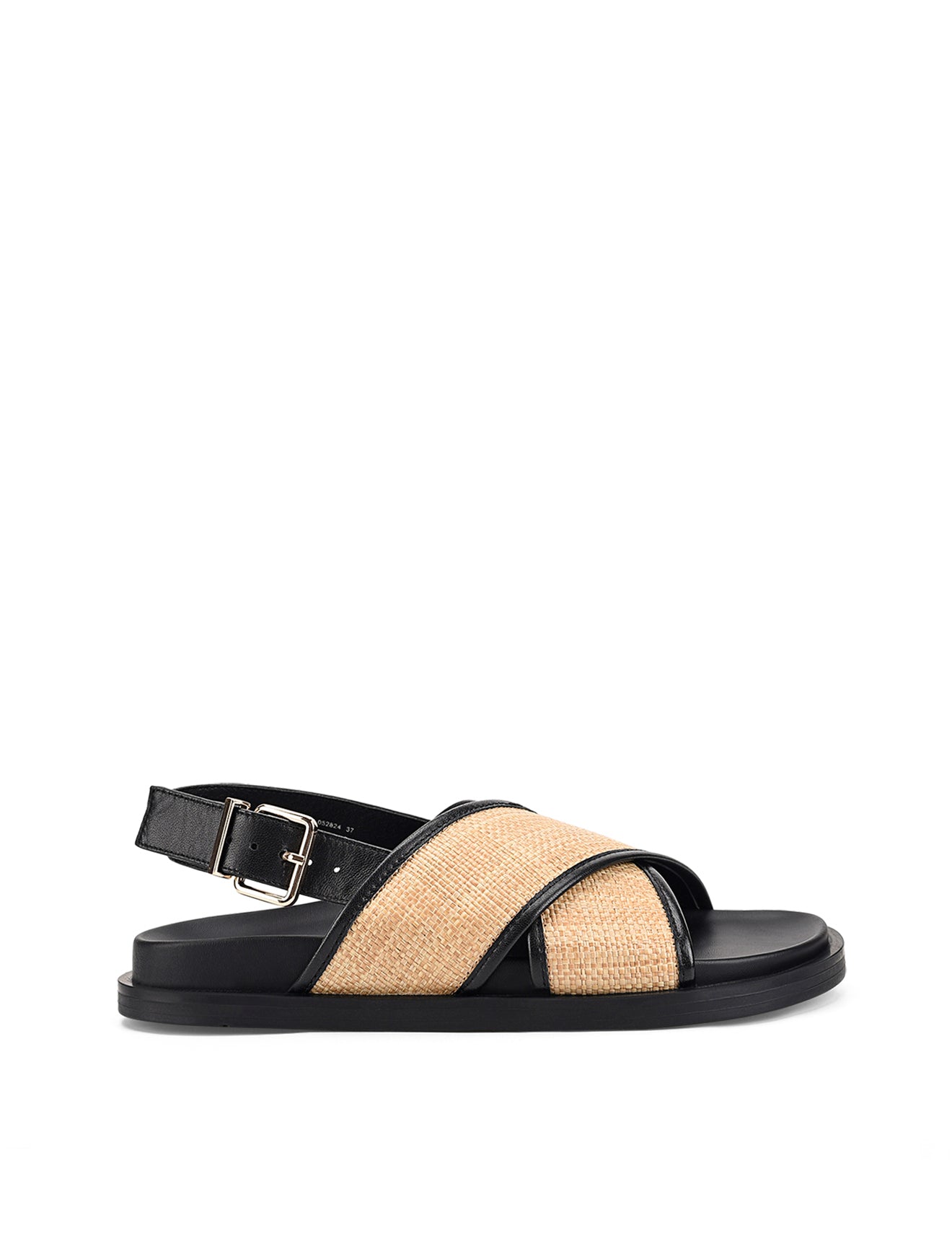 Laguna Footbed Sandals for Women - Comfortable Black Leather & Natural Raffia Summer Sandals - Perfect for Beach, Vacation & Casual Outings