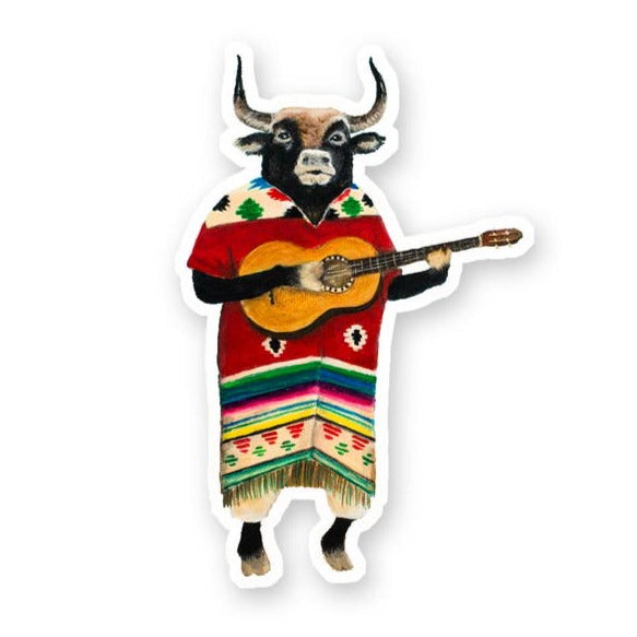 Bull Guitarist Vinyl Sticker - Waterproof Decal for Guitars, Laptops & Cars - Perfect for Music Lovers & Rock Fans