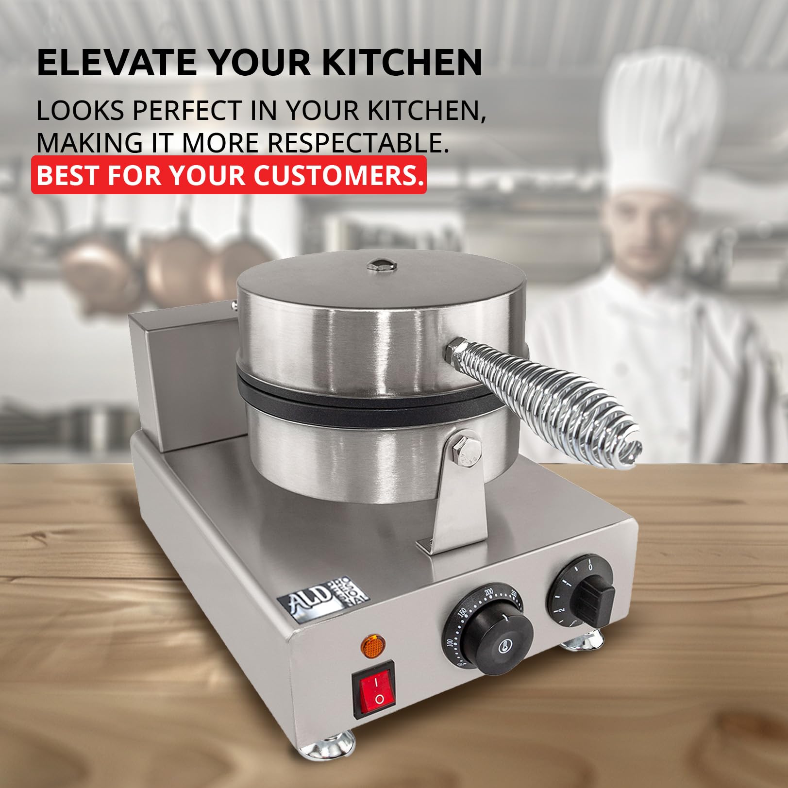 ALDKitchen Belgian Waffle Maker - Professional Round-Shape Thin Waffle & Cone Iron | Stainless Steel 110V for Home Kitchen | Perfect for Breakfast, Desserts, and Party Snacks