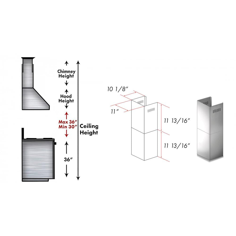 ZLINE 2 12-Inch Short Chimney Pieces for 7 ft. to 8 ft. Ceilings - Compatible with Range Hoods (SK ALP70WL) - Perfect for Kitchen Ventilation and Home Renovation Projects