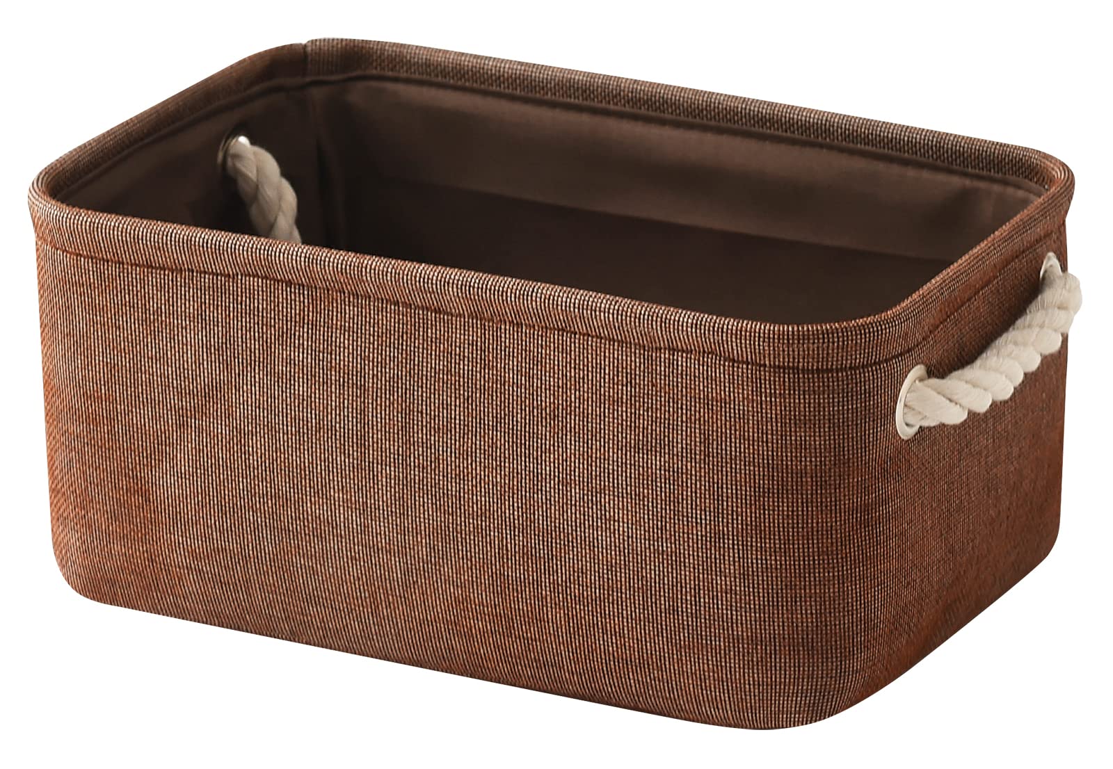 TheWarmHome Small Fabric Storage Basket with Cotton Rope Handles - Foldable Canvas Bin for Dog Toys, Home Organization & Gifts (Brown, 11.8