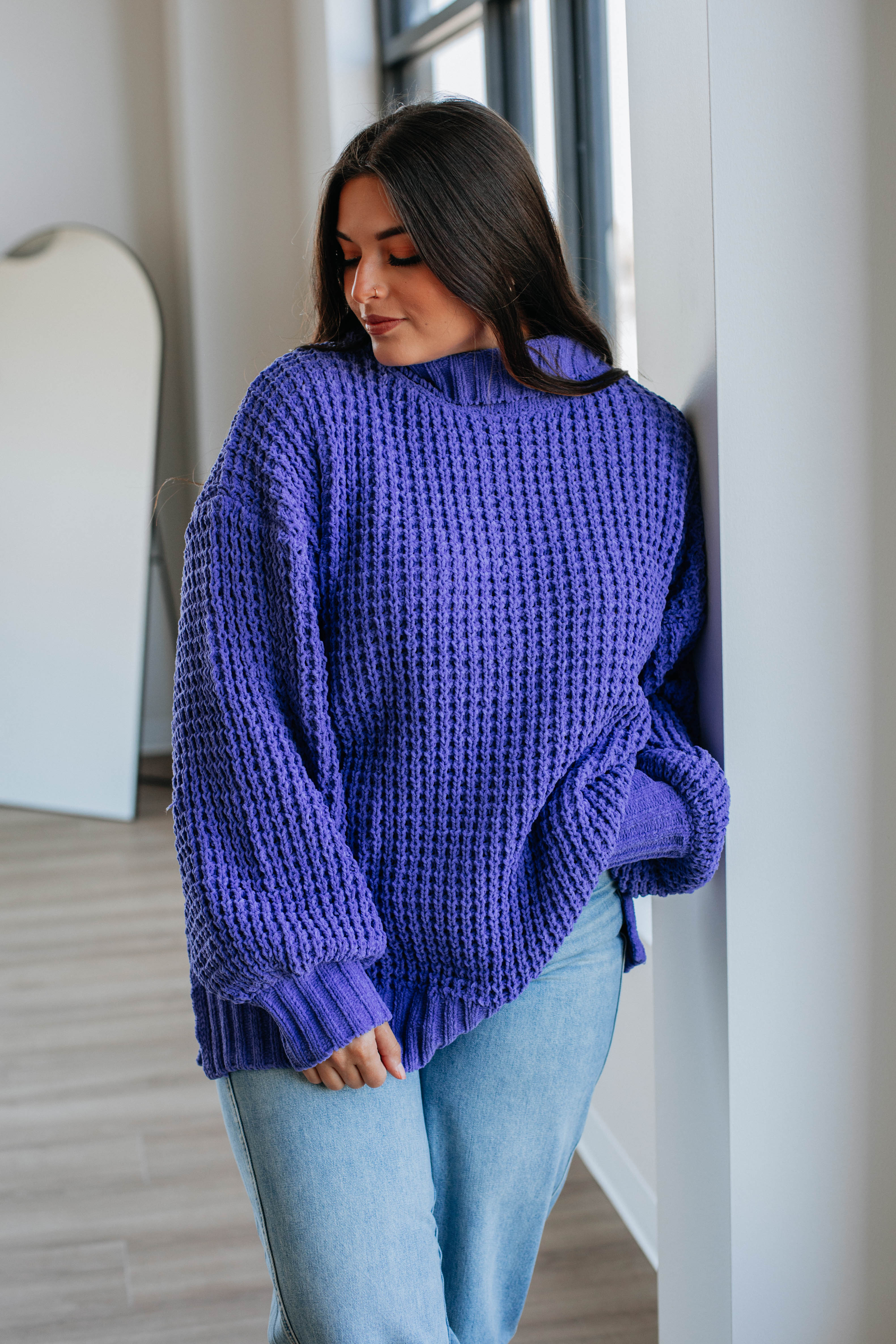 Jadea Oversized Sweater Women's Soft Knit Pullover Periwinkle Blue | Cozy Winter Fashion for Casual Outings & Lounge Wear