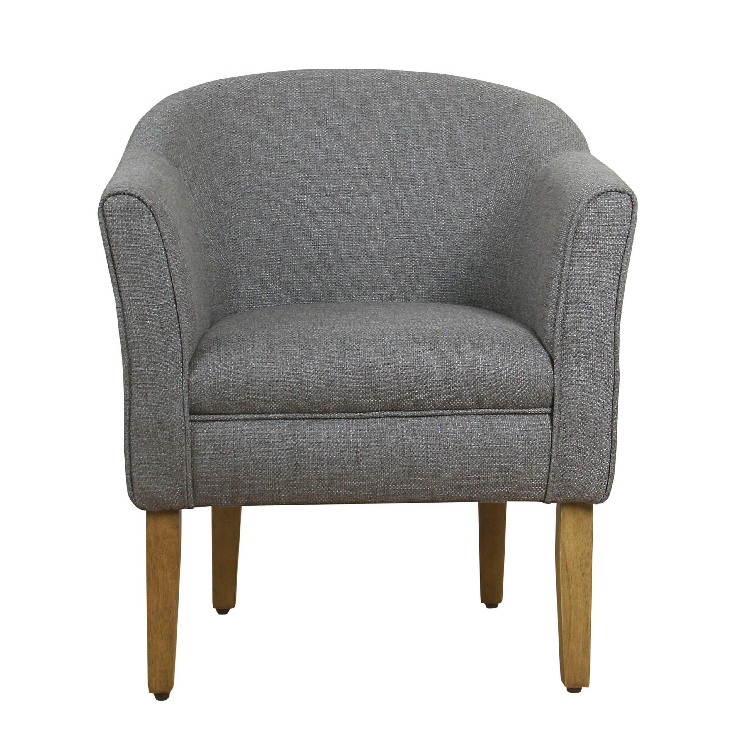 HomePop Barrel Shaped Accent Chair - Gray & Brown Upholstered Living Room Chair for Small Spaces, Reading Nook & Cozy Corner Decor