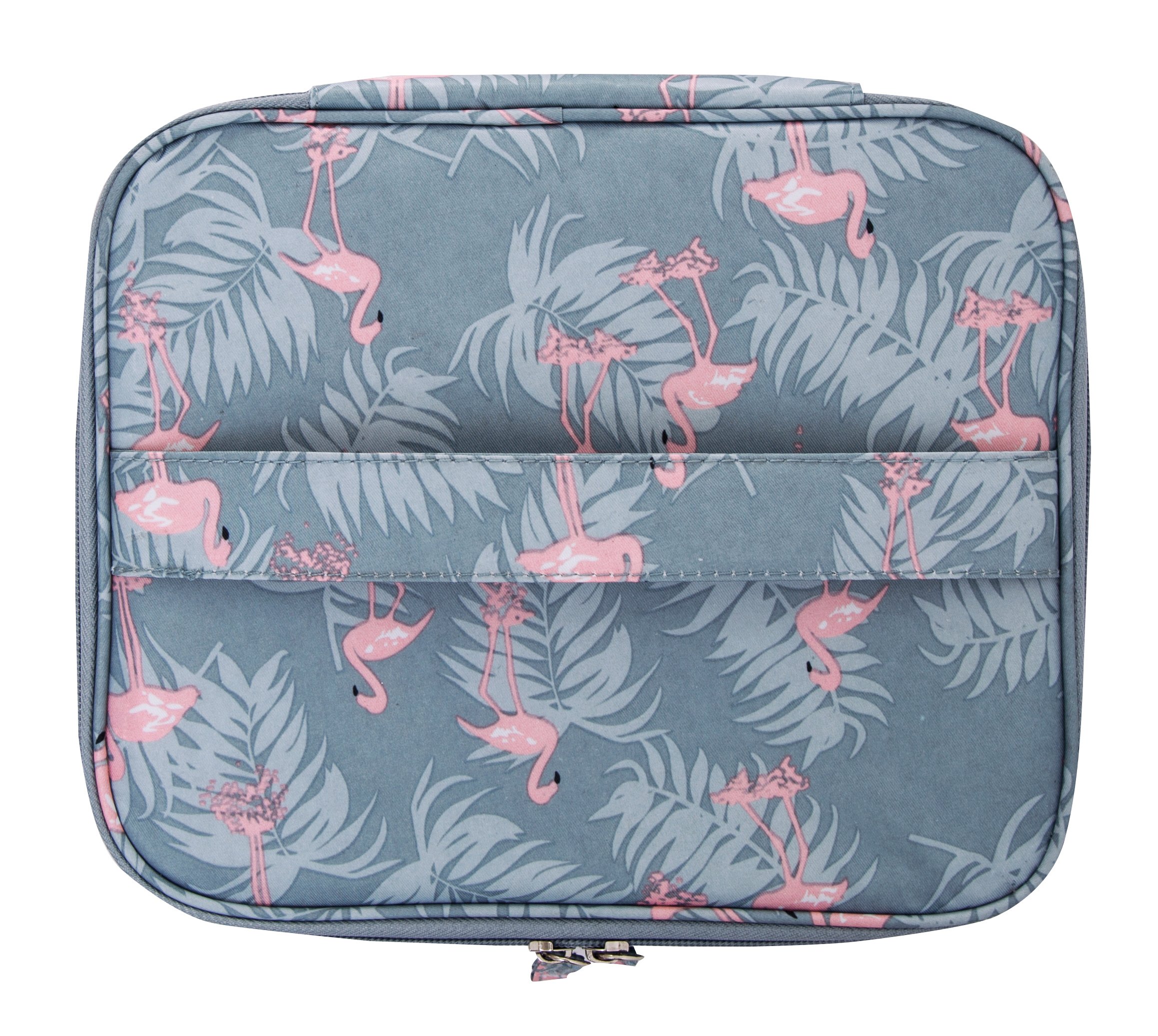 Portable Travel Makeup Brush Organizer Case - Grey Flamingo Cosmetic Bag for Toiletries & Beauty Essentials | Perfect for Vacation, Gym, Business Trips & Daily Use