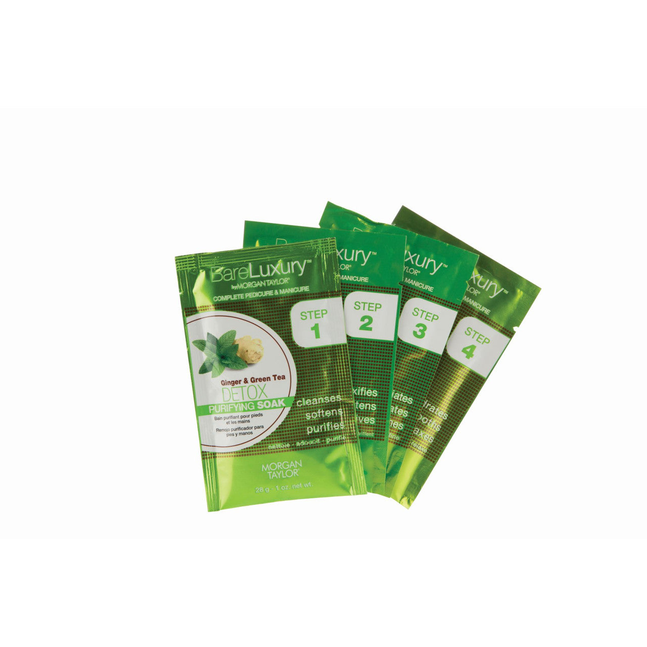 BareLuxury by Morgan Taylor Complete Mani Pedi Kit - Detox Ginger & Green Tea Nail Care Set (4 Pack) for At-Home Spa & Salon Quality Nail Treatment