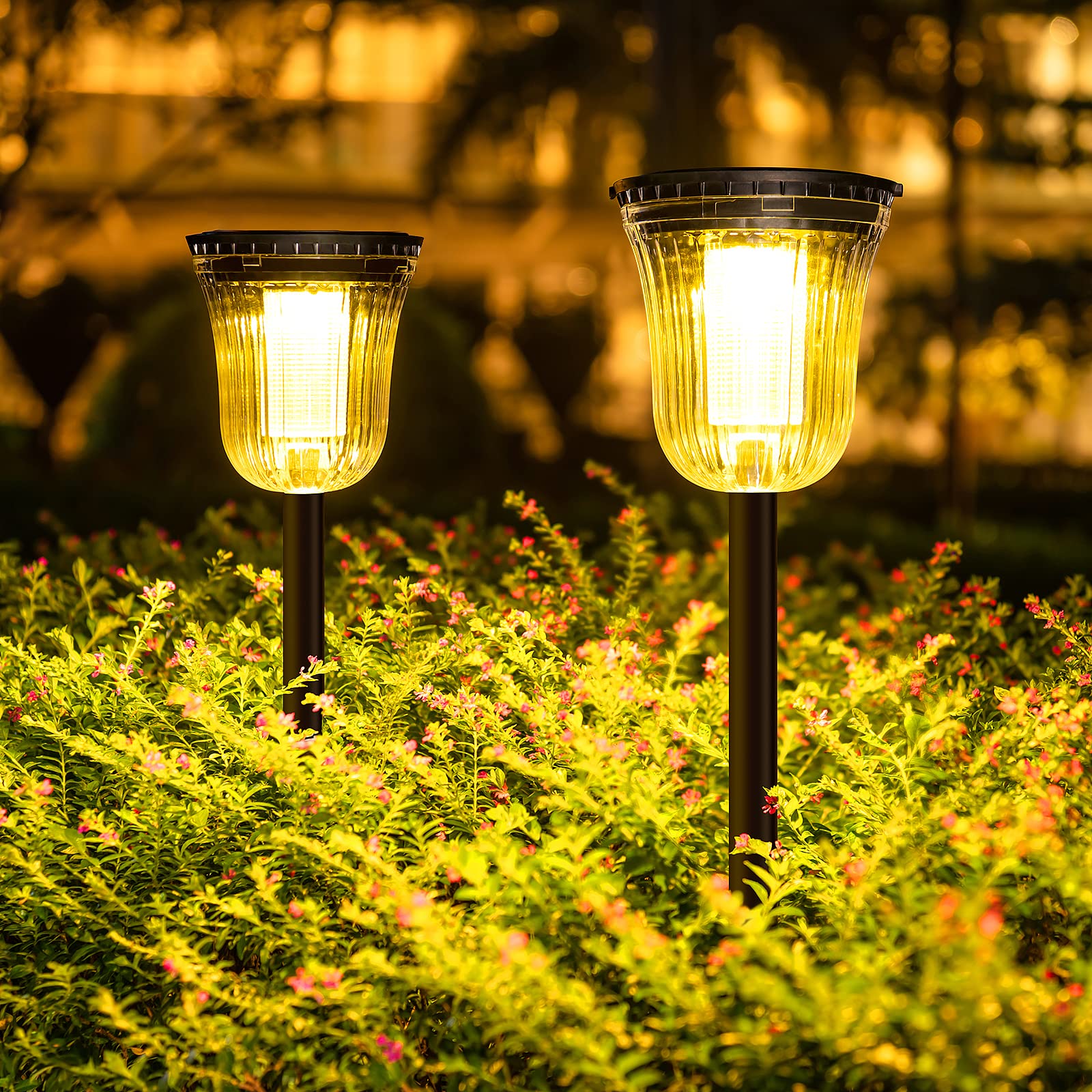 JSOT 200 Lumens Solar Pathway Lights 2 Pack - Waterproof Outdoor Landscape Lighting with IP65 Rating, Long Lasting LED Solar Walkway Lights for Driveway, Garden, Lawn & Path (Warm White/Cool White) | Perfect for Lighting Up Your Backyard, Front Yard, Sidewalk and Outdoor Decor at Night