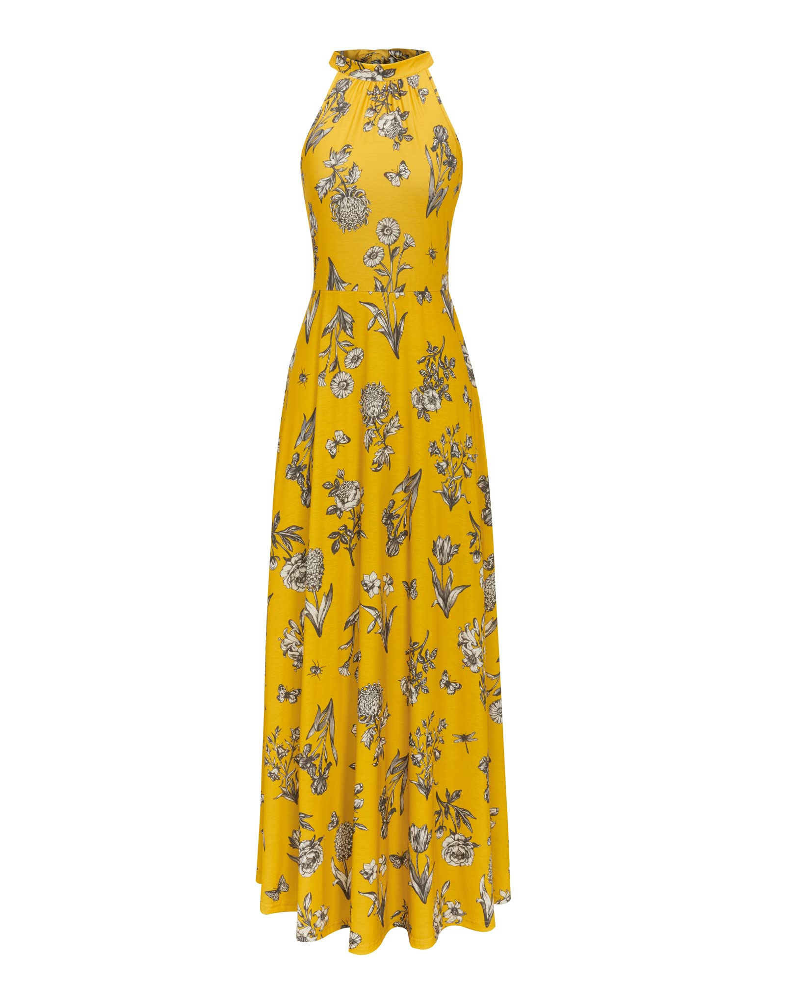 STYLEWORD Women's Floral Halter Neck Maxi Dress - Summer 2025 Sexy Long Formal Gown for Wedding Guest, Party, Beach Vacation & Special Occasions