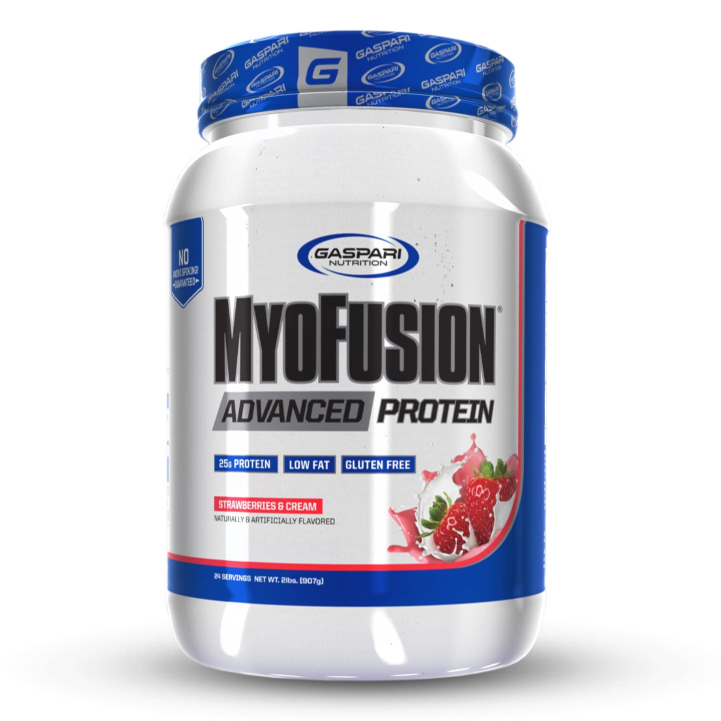 Gaspari Nutrition Myofusion Advanced Protein Powder - Whey, Casein & Isolate Protein Blend - Low Fat, Gluten Free - 2lbs (Strawberries & Cream) for Muscle Recovery & Post-Workout Nutrition