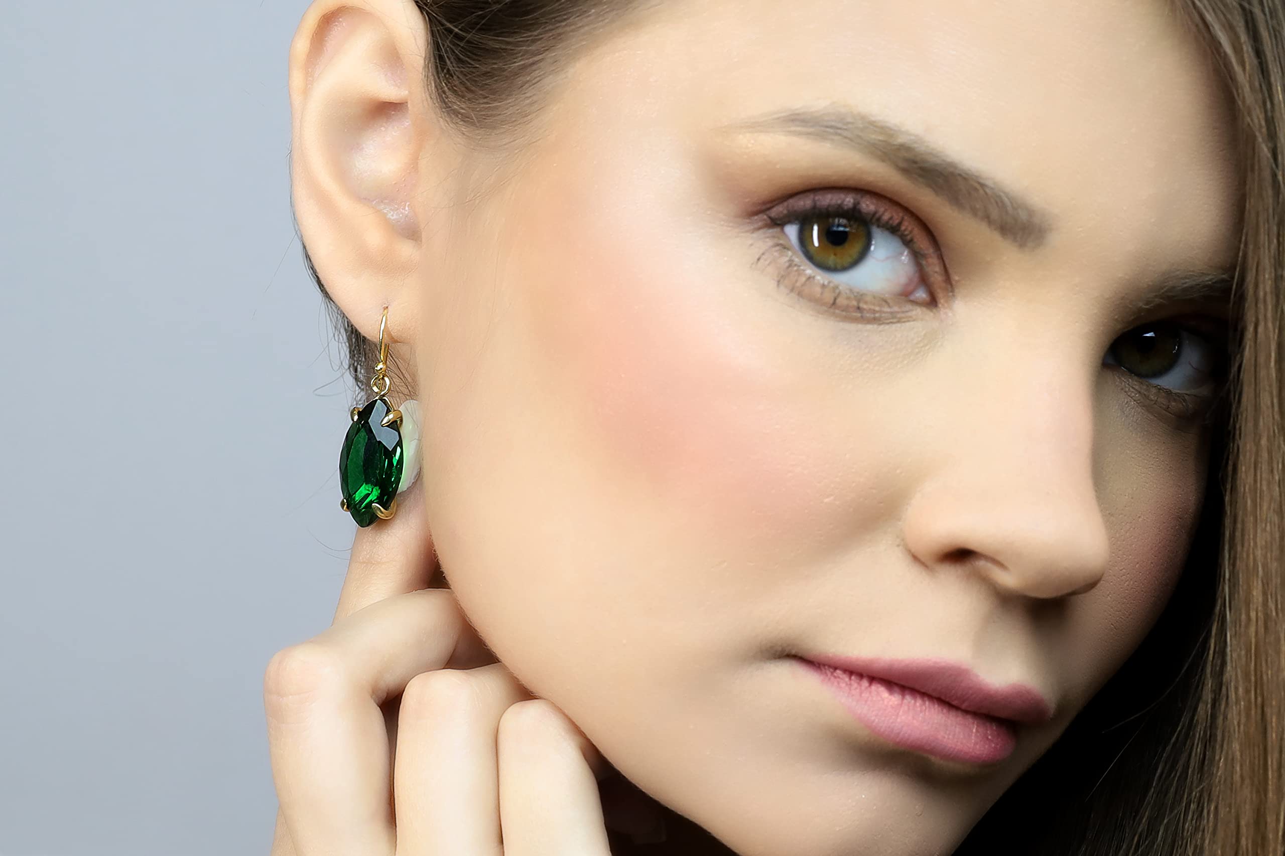 18k Solid Gold Marquise Cut Green Emerald Dangle Earrings - May Birthstone Jewelry - Minimalist Prong Setting Long Gemstone Earrings for Women - Perfect Gift for Birthday, Anniversary & Special Occasions