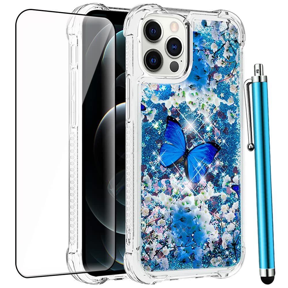 Premium Glitter Liquid Floating TPU Case with Tempered Glass Screen Protector for iPhone 12 Pro Max (6.7