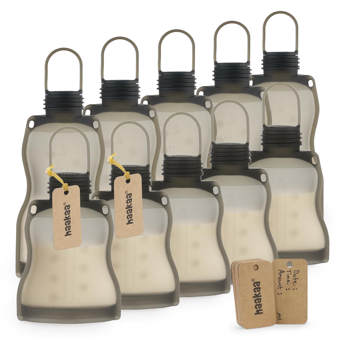 Haakaa 9oz Reusable Silicone Breast Milk Storage Bags (10 Pack) with Cleaning Brush - Leakproof Freezer-Safe Breastfeeding Pouches for Pumping, Storing & Traveling - Perfect for Working Moms & On-the-Go Nursing