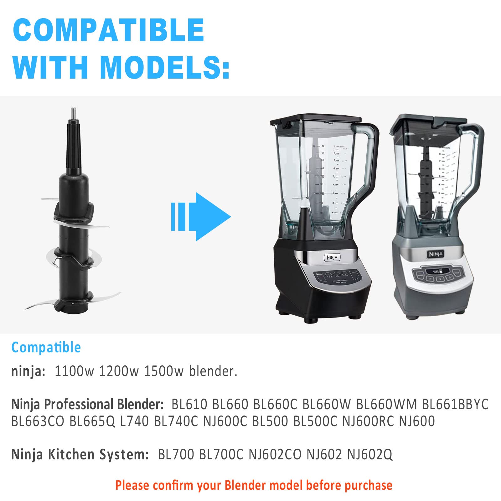 Ninja Professional Blender Replacement Stacked Blades - 6 Blade Assembly Compatible with BL500, BL660, BL700, BL740, NJ600C Models - Perfect for Smoothies, Shakes & Food Prep in 72 oz Pitcher