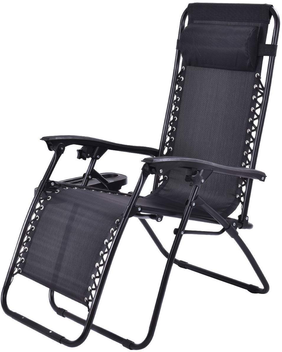 Casart Set of 2 PC Folding Lounge Chairs - Outdoor Zero Gravity Recliners with Cup Holder - Lightweight & Portable for Backyard, Beach, Poolside & Patio Relaxation