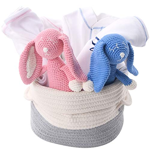 Organic Baby Gift Basket for Twins - Pink & Blue Crocheted Bunnies, Swaddle Blankets & Organic Pajamas | Newborn Baby Shower Gift Set for Boy & Girl Twins | Perfect for Hospital Welcome, Birthday & Christening Gifts