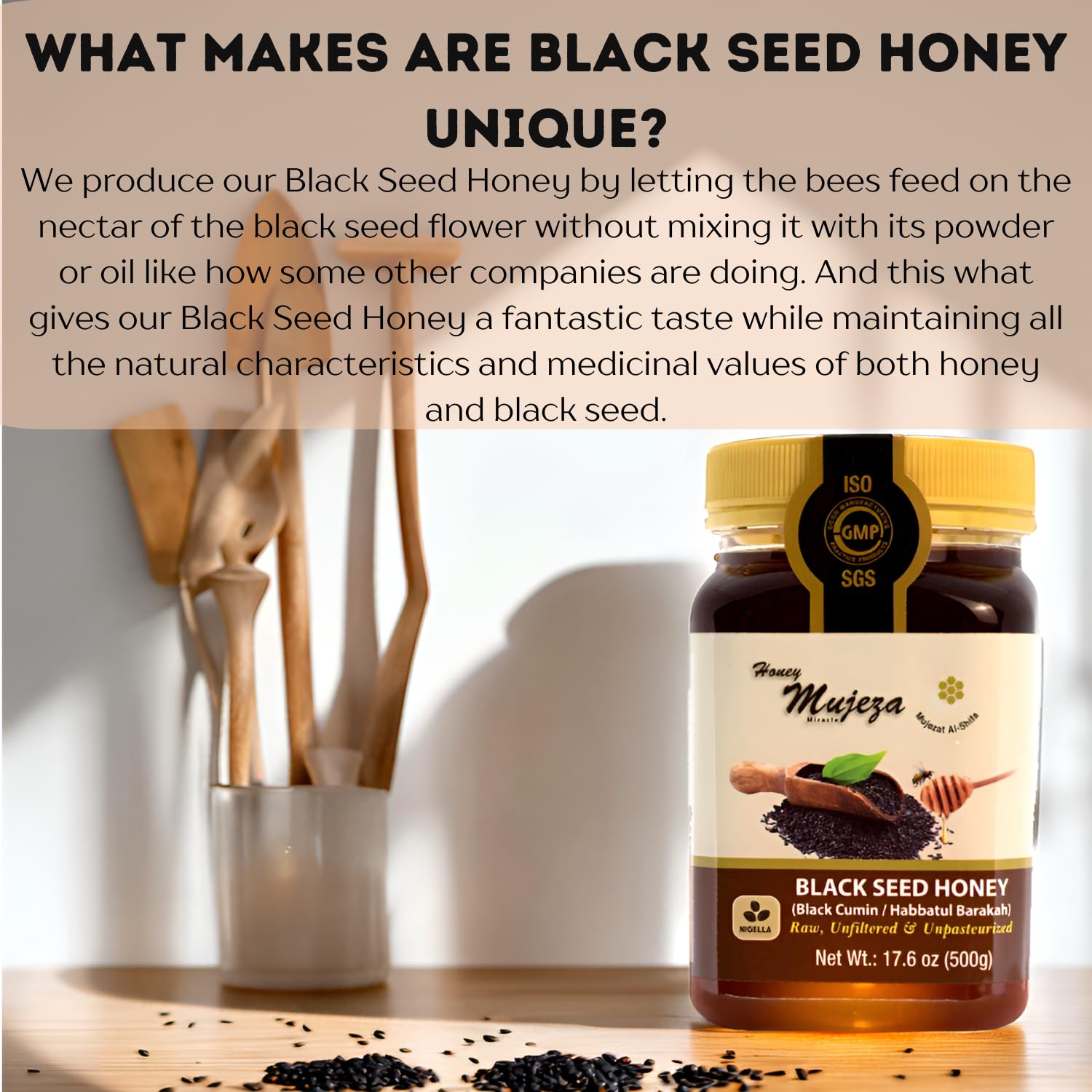Premium Organic Black Seed Honey - 100% Natural Raw, Non-GMO, Gluten-Free (Pack of 6, 17.6oz Each) - Immune System Booster, Cold & Allergy Relief - Perfect for Tea, Toast & Healthy Recipes