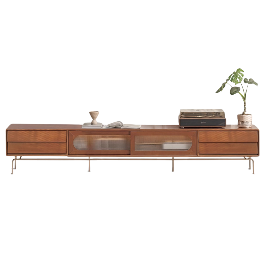 Solid Oak & Poplar Wood French Style TV Stand with Sliding Doors - Perfect for Living Room, Bedroom & Home Theater Storage