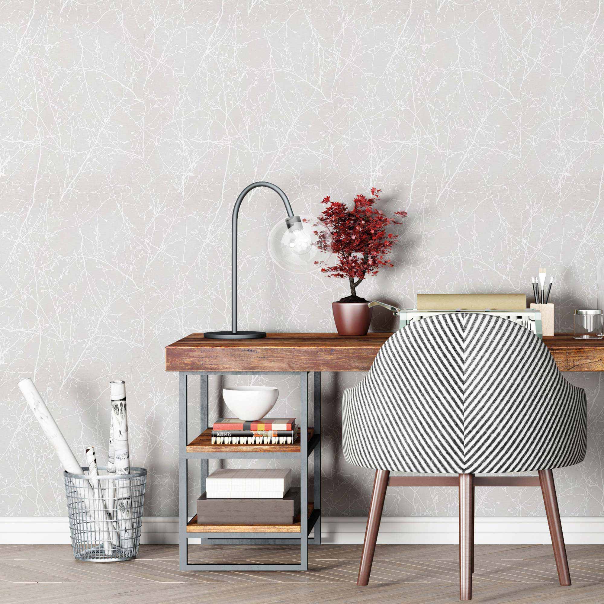 Grey Branches Peel and Stick Removable Wallpaper - Self-Adhesive Decorative Wall Covering for Bedroom, Living Room & Office Decor
