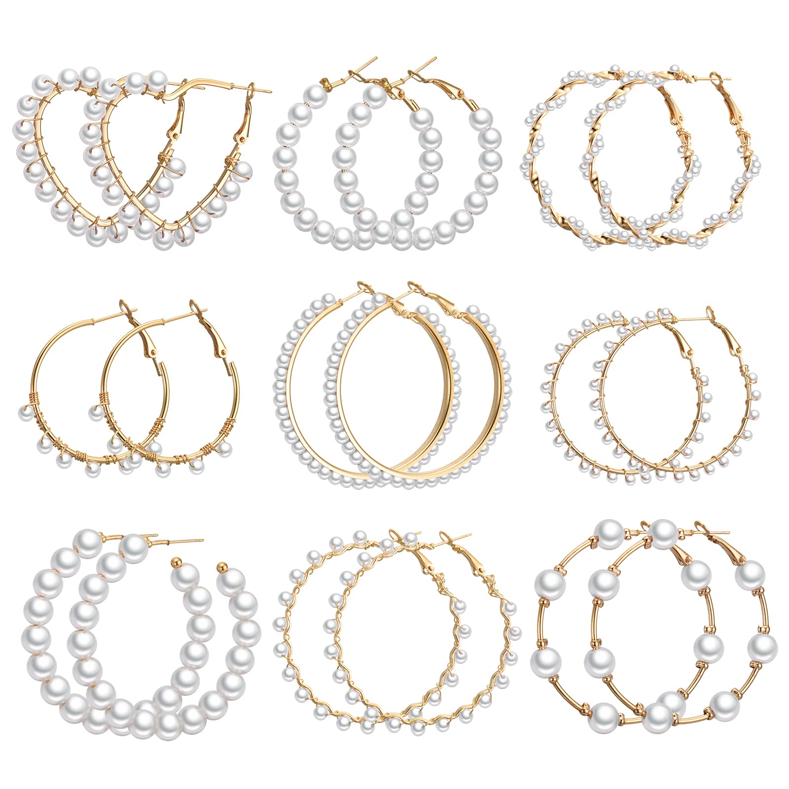 Lightweight Faux Pearl Hoop Earrings for Women - Large Open Circle Heart Dangle Drop Earrings with Artificial Pearl Beads | Perfect for Bridal Jewelry, Weddings, Parties & Everyday Wear