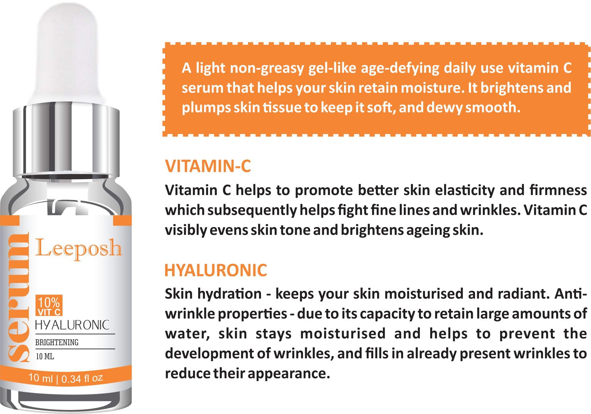 Leeposh Dermaroller Serum with 10% Hyaluronic Acid & Vitamin C - Anti-Aging, Intense Hydration & Moisturizing Face Serum for Glowing Skin | Non-Greasy, Vegan Formula | Perfect for Daily Skincare Routine & Nighttime Rejuvenation