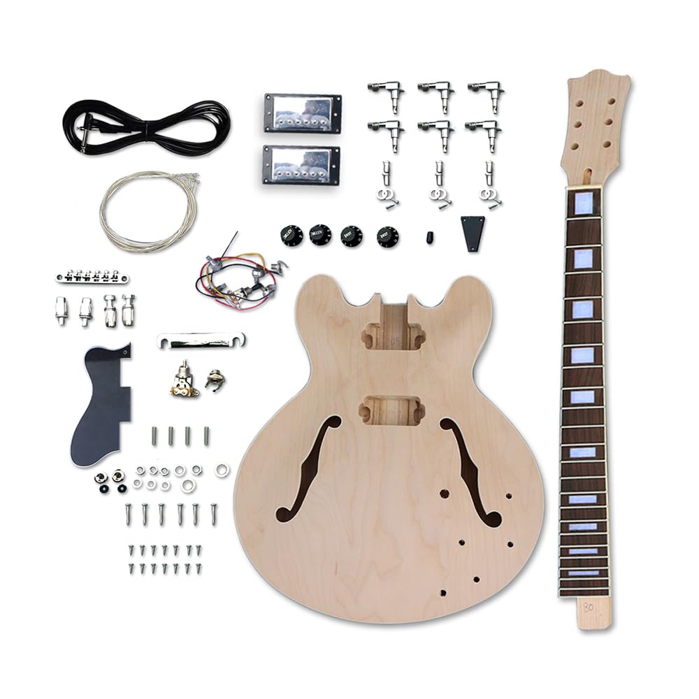 Semi-Hollow Electric Guitar Kit with Maple Neck & Body, Rosewood Fretboard - 24.75