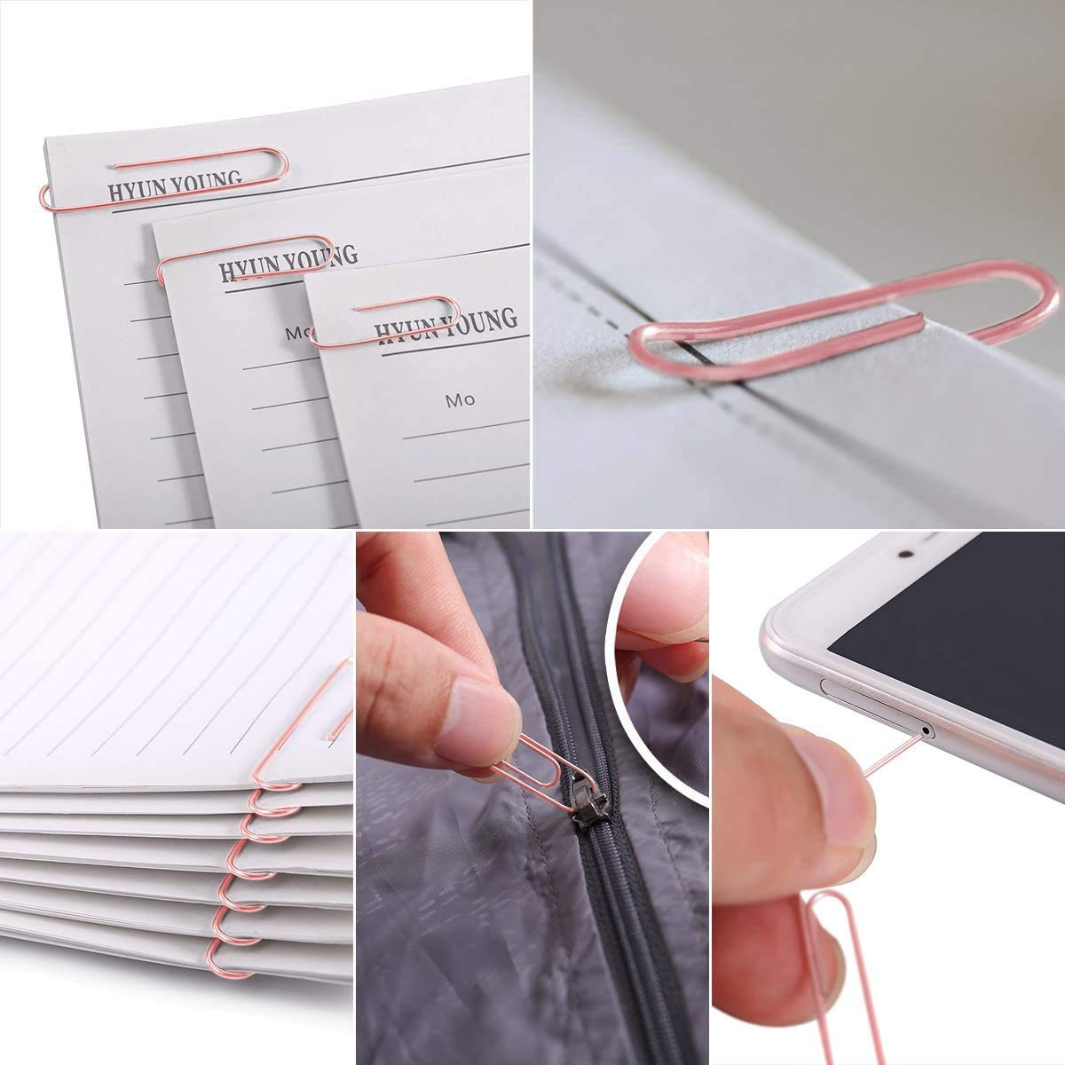 Premium Rose Gold Paper Clips & Binder Clips Set - Assorted Sizes Metal Office Supplies with Push Pins for Desk Organization | Perfect for Home Office, School Projects & Document Filing