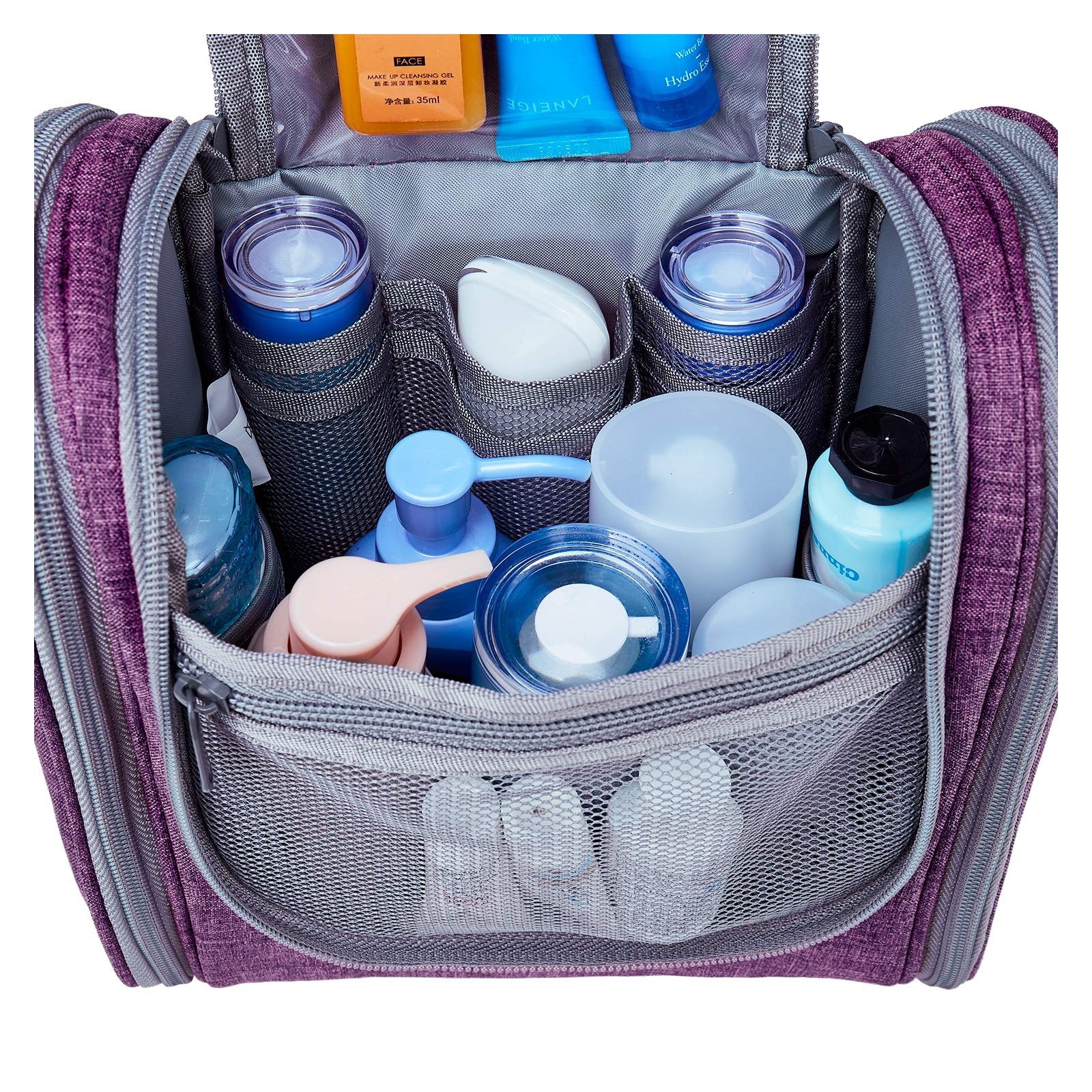 Narwey Small Hanging Toiletry Bag for Women - Travel Makeup Organizer with Multiple Pockets - Perfect for Cosmetics, Toiletries & Travel Essentials (Medium, Dark Purple) | Ideal for Airplane Carry-On, Gym, Camping & Vacation Trips