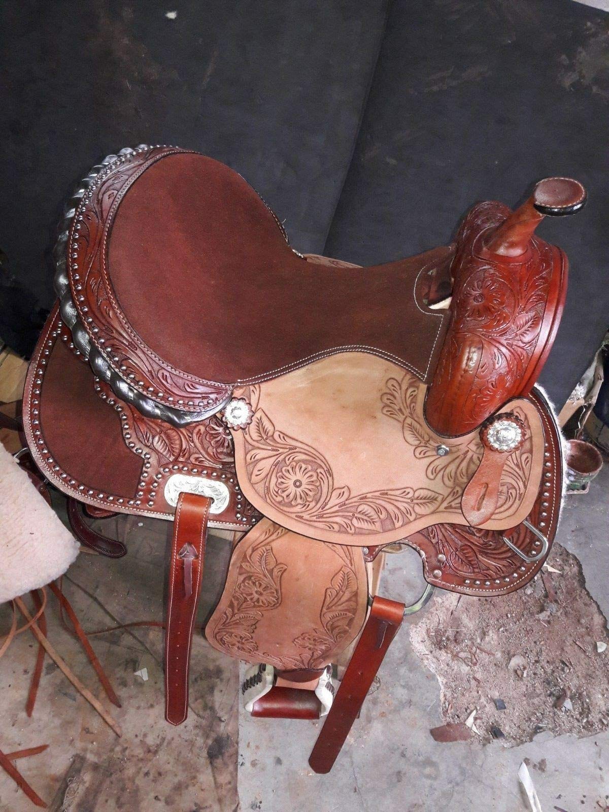 Premium Western Horse Saddle for Barrel Racing & Trail Riding - Genuine Brown Leather Saddle for Adults & Youth Riders - Perfect for Rodeo Competitions & Equestrian Training
