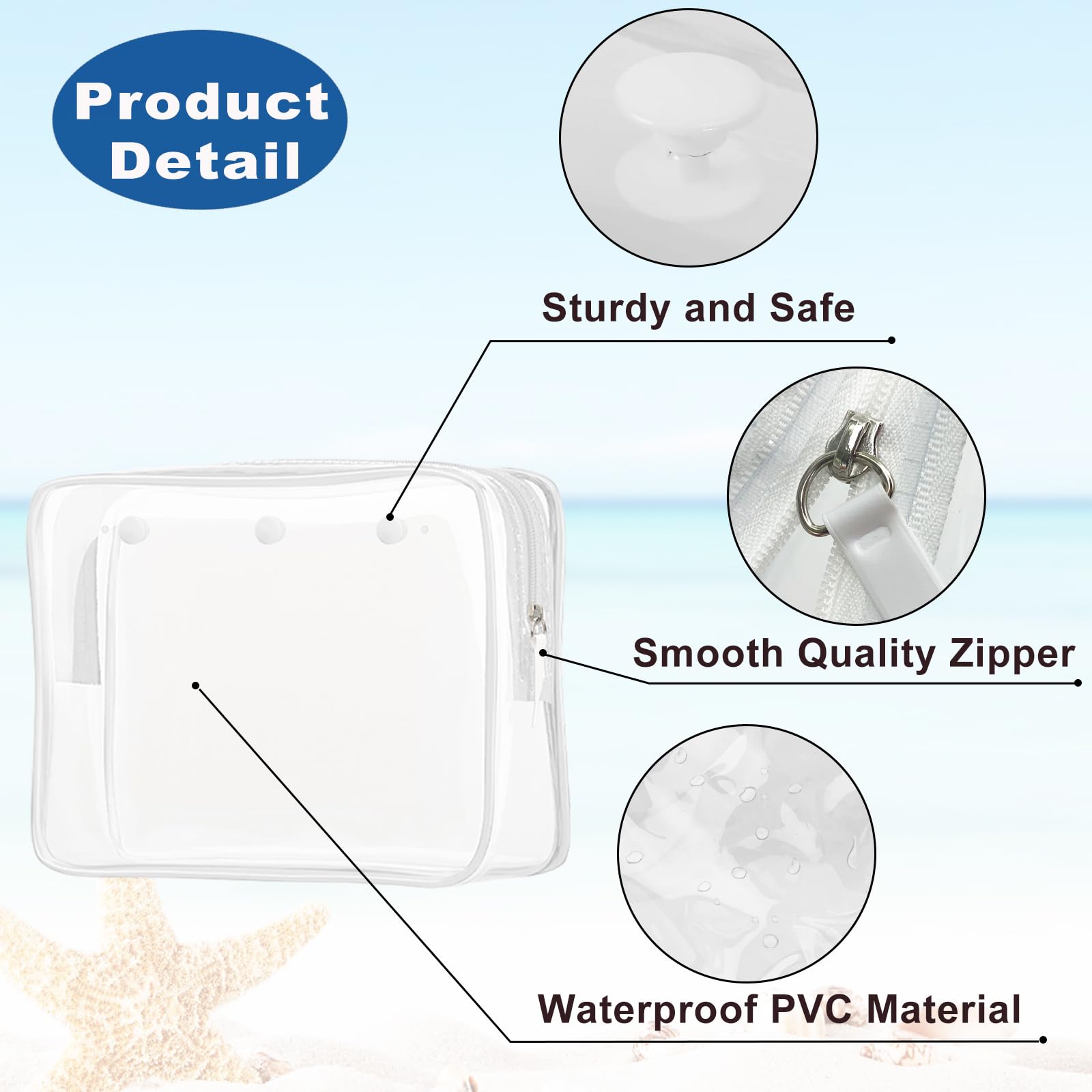 Clear Insert Bag Accessories for Beach Tote - Waterproof Travel Storage Pouch for Cosmetics, Toiletries & Makeup Brushes | Perfect for Beach Trips, Gym Bags & Travel Organizers