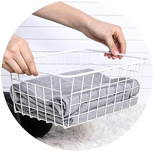 Redrubbit Wire Storage Baskets - Set of 2 Large Farmhouse Metal Freezer Basket Organizers with Handles for Kitchen, Pantry, Closet, Bedroom & Bathroom Organization - Perfect for Storing Fruits, Vegetables, Toys & Household Items (White)