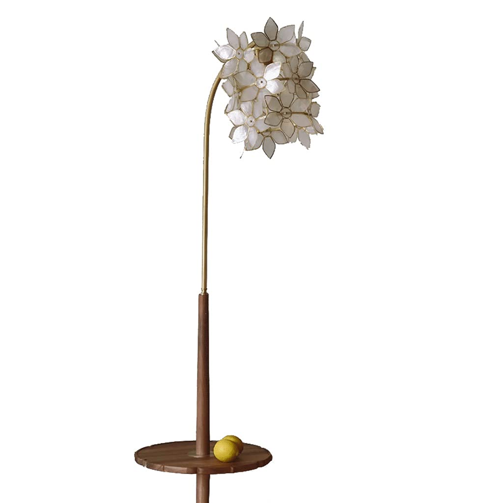 Modern Floor Lamp with Shelf & Floral Lampshade - 62.9