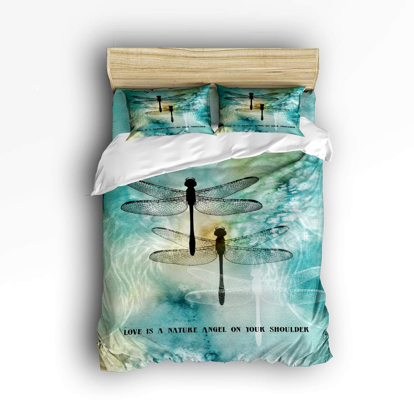 Trendy 4-Piece Full Size Duvet Cover Set for Kids - Dragonfly Printed Bedding with 1 Flat Sheet, 1 Duvet Cover & 2 Pillowcases - Perfect for Boys & Girls Bedrooms, Christmas Gifts & Cozy Home Decor