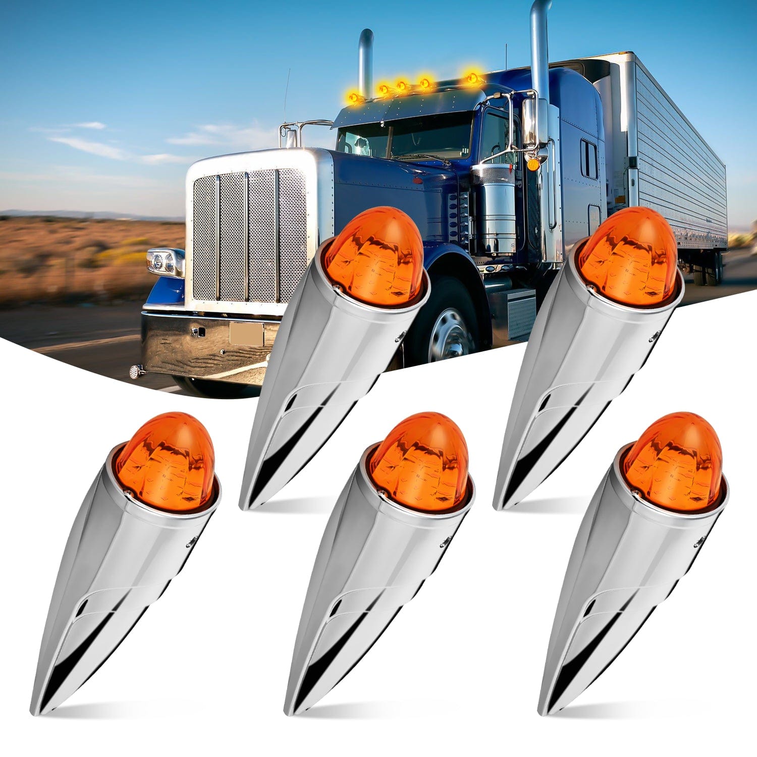 5PCS 18LED Amber Cab Roof Marker Lights - DOT Certified Truck Roof Clearance Lights for Semi Trucks, Trailers & RVs - Waterproof & Durable for All Weather Conditions - Perfect for Night Driving & Enhanced Road Safety