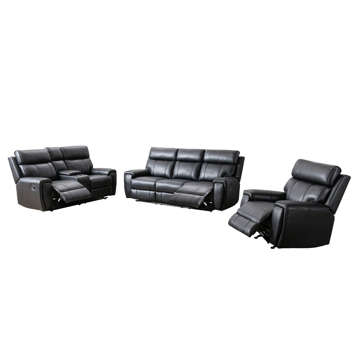 Carnegie Black Reclining Loveseat - Modern PU Leather Recliner Sofa for Living Room, Home Theater & Small Spaces | Comfortable 2-Seater with Cup Holders