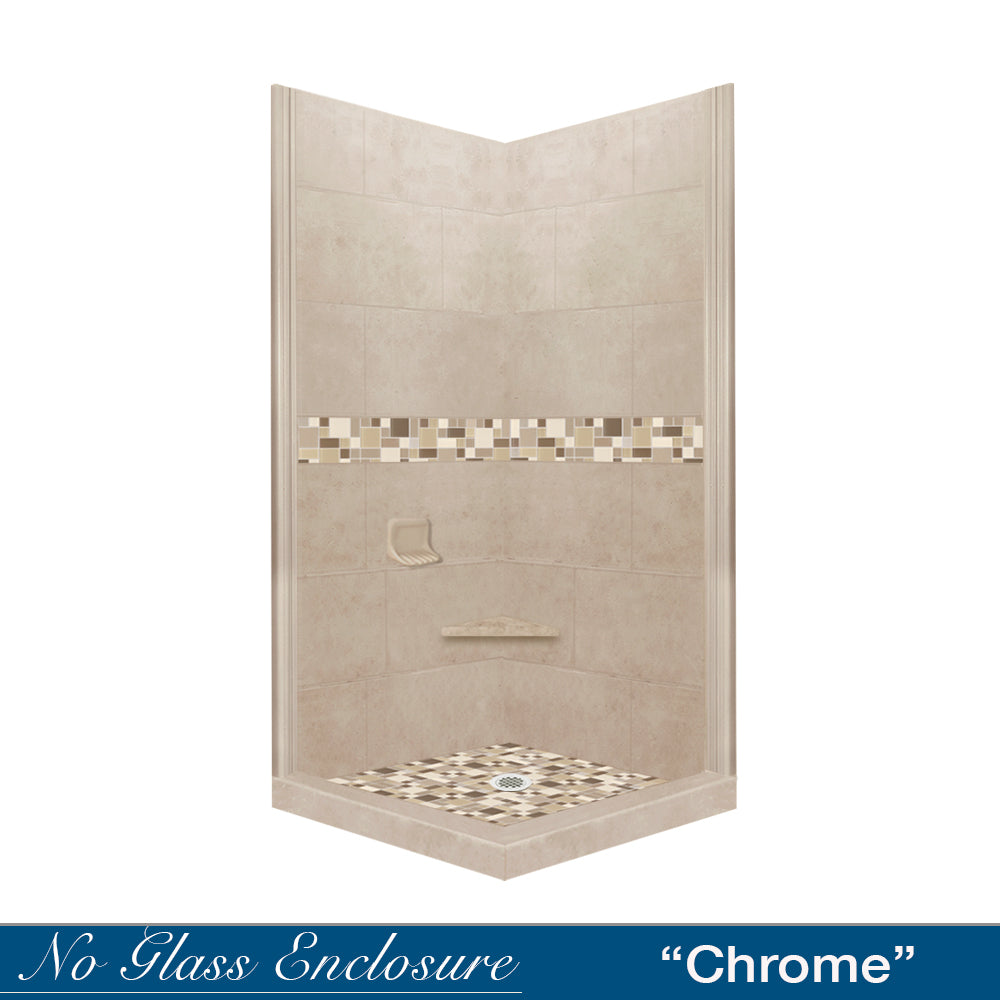 DIY Shower Remodel Kit - Corner Brown Sugar Sistine Stone & Tuscany Mosaic Accent Tile for Bathroom Renovation | Waterproof Peel-and-Stick Backsplash | Easy Installation for Showers, Bathtubs & Kitchen Walls