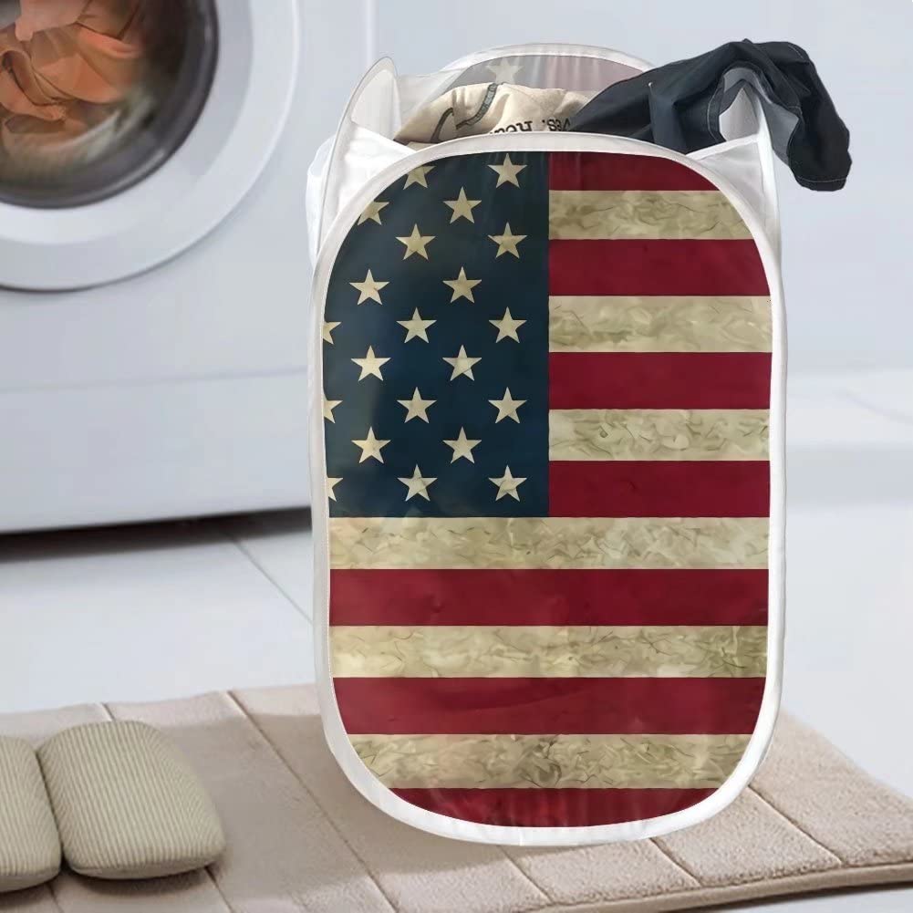 Collapsible Large Laundry Basket with Flag Print - Foldable Dirty Clothes Organizer for Baby & Home - Easy to Clean - Perfect for Nursery, Bedroom, Laundry Room & Dorm Organization