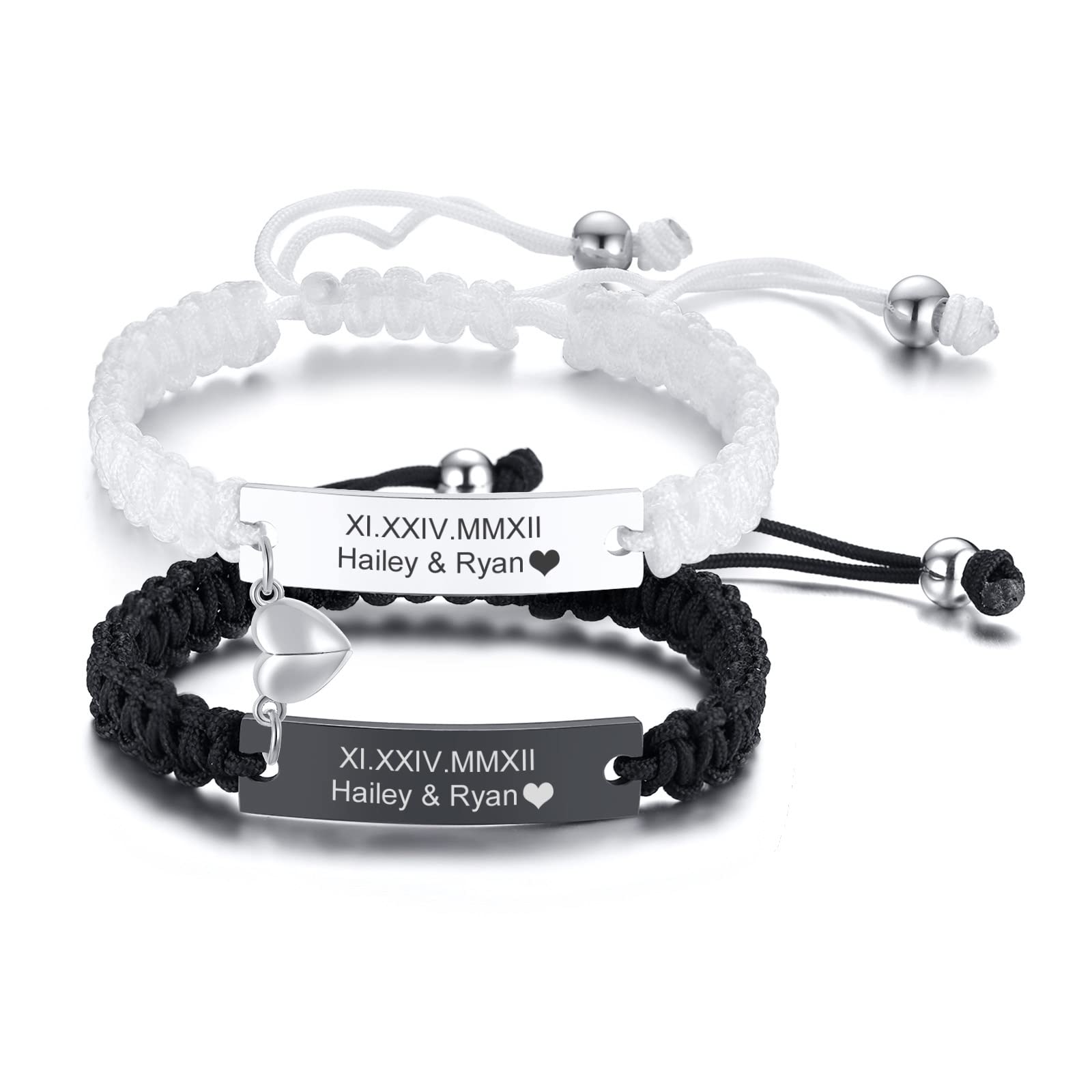 MEALGUET Personalized Couple Bracelets - Custom Engraved Handmade Braided Rope Wristbands for Men & Women - Adjustable Friendship Bracelet - Unique Gift for Couples, Husband, Boyfriend - Perfect for Anniversaries, Valentine's Day & Romantic Dates