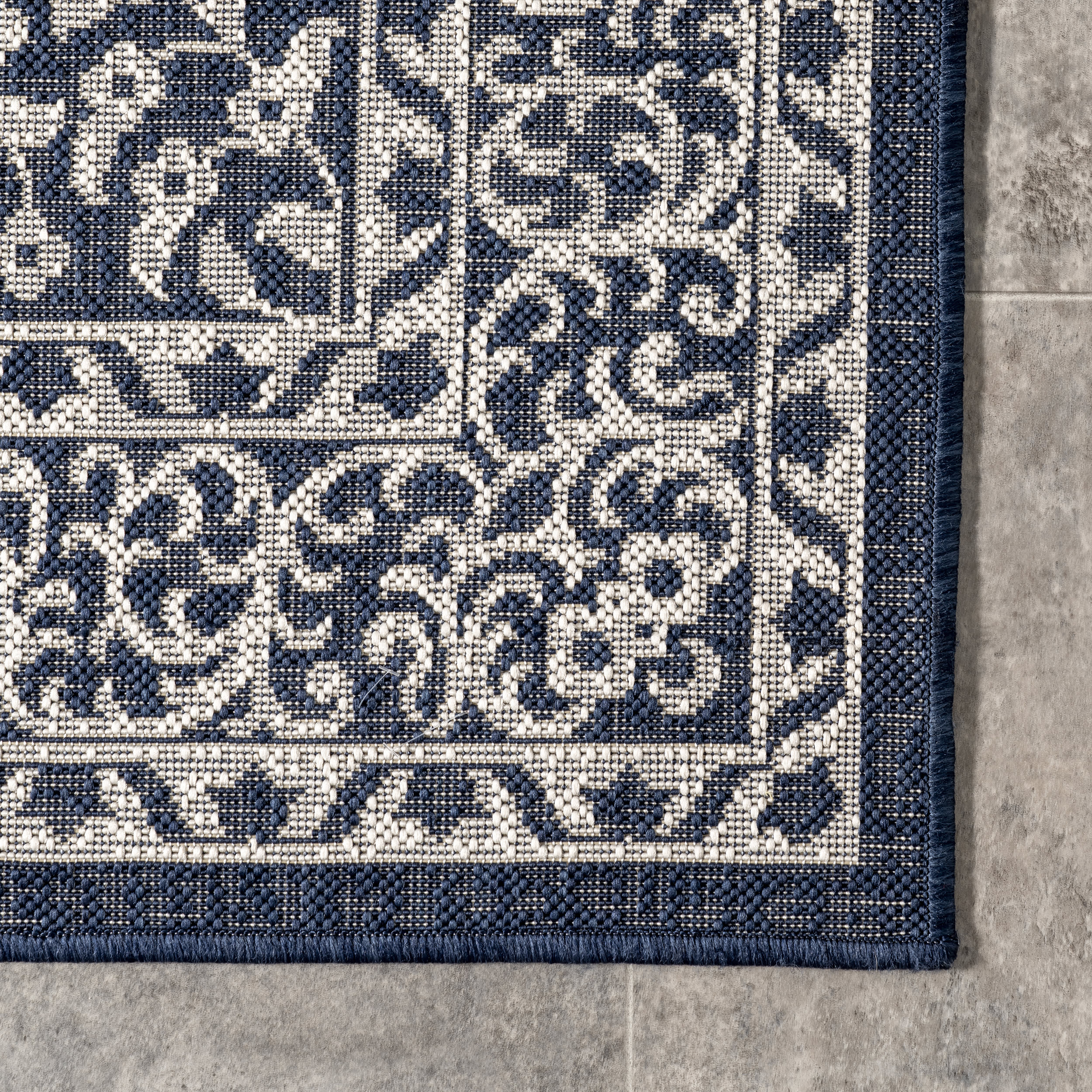 Premium Iris Medallion Indoor/Outdoor Area Rug - Navy Blue Persian Style Carpet for Living Room, Bedroom, Patio & Deck Decor | Waterproof & Durable Floor Mat for Home & Garden Use