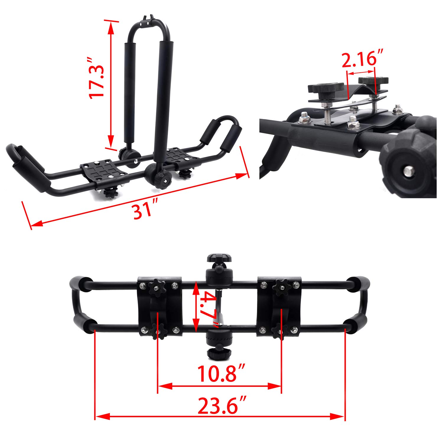XKMT Black 3-in-1 Universal Kayak Carrier - J-Shaped Foldable Roof Rack for Car & SUV - Compatible with Canoe, SUP & Kayaks | Perfect for Outdoor Adventures, Water Sports & Travel
