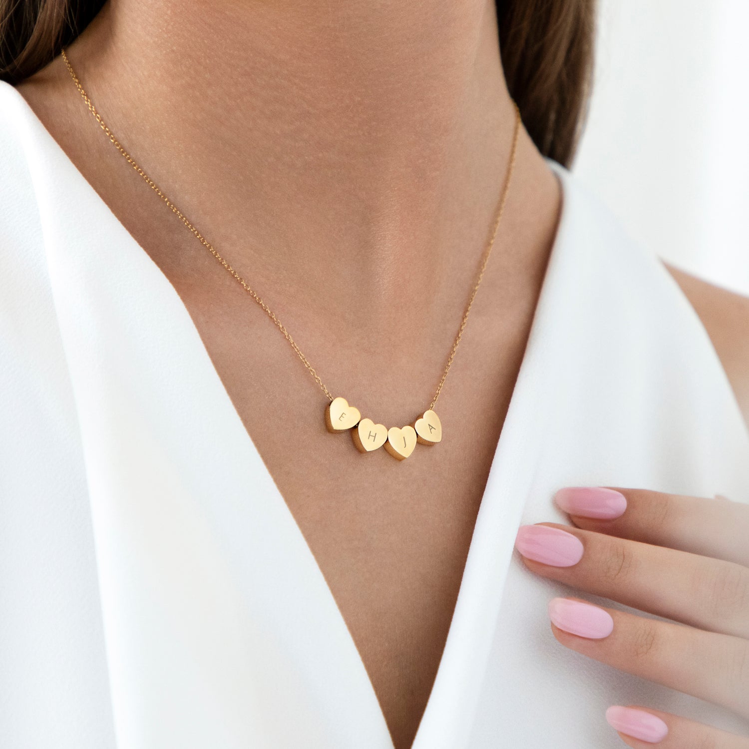 Elegant Amo Heart Quadruple Bead Necklace in Gold - Perfect for Valentine's Day Gifts, Anniversary Presents & Romantic Date Nights