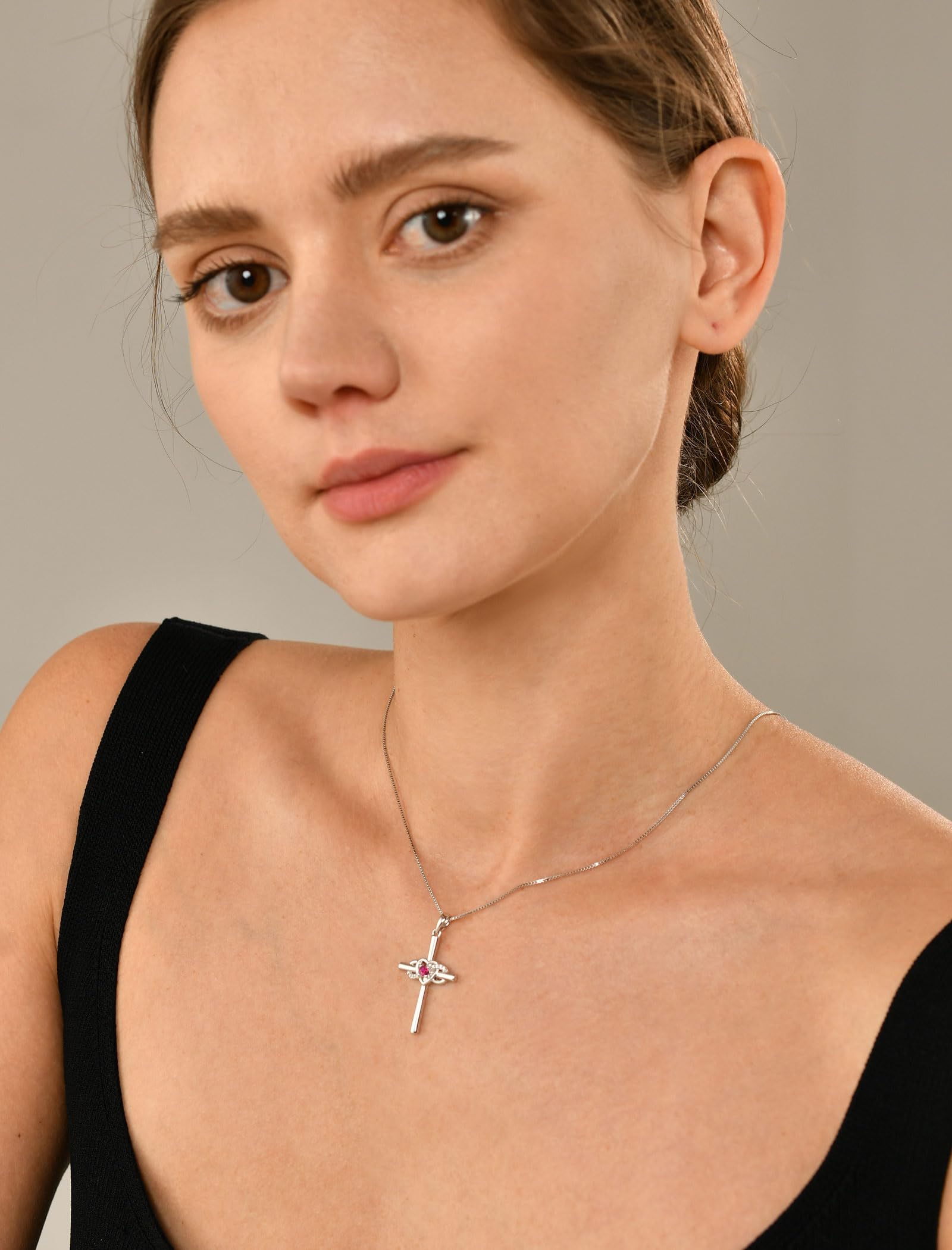 YL Sterling Silver Infinity Heart Cross Necklace for Women - Elegant Crucifix Pendant with Birthstone - Perfect for Gifts, Anniversaries & Everyday Wear